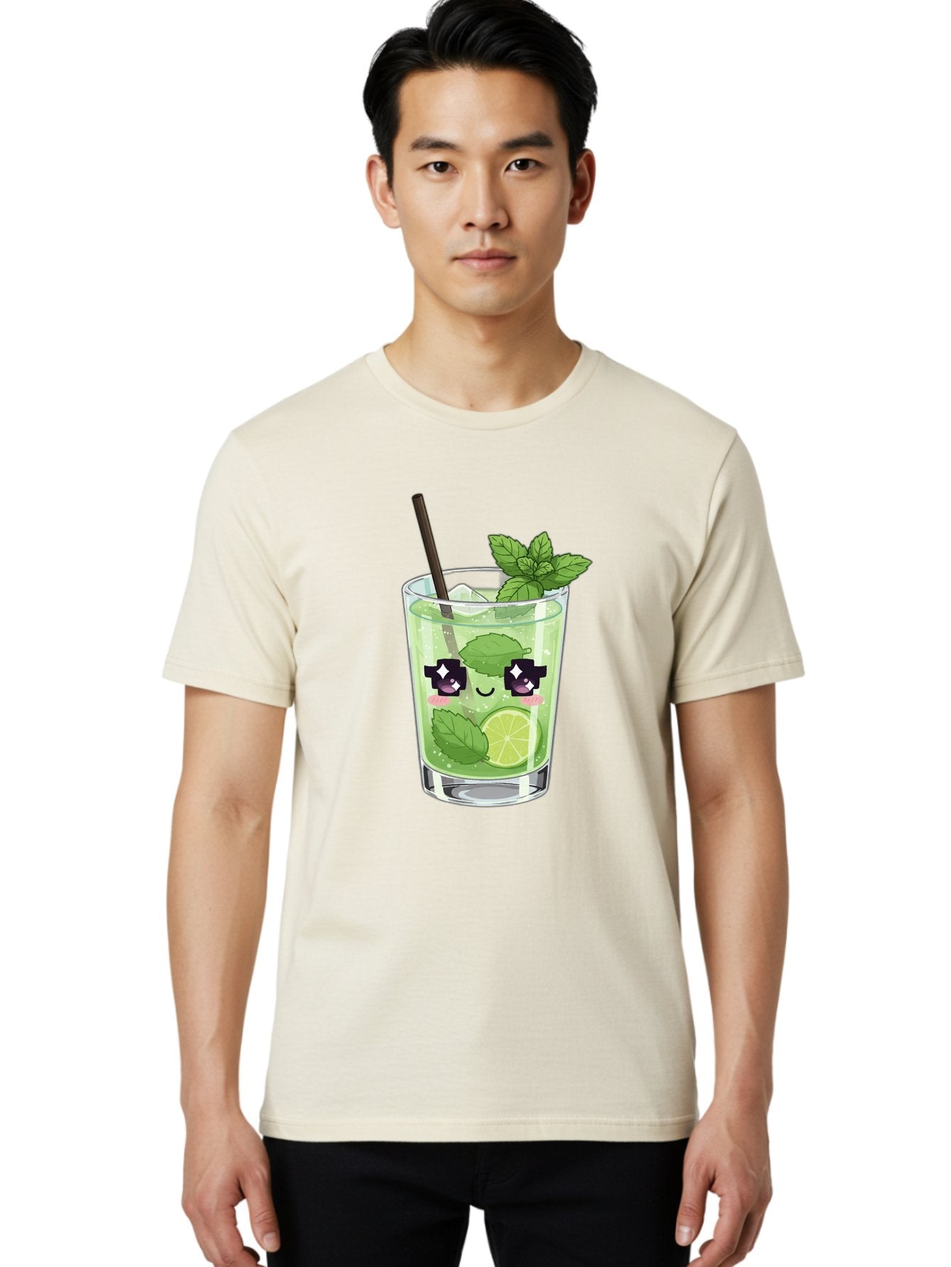 Cocktail-Mojito Men'S Graphic Tee, 100% Cotton, Comfortable Casual Summer Wear, Machine Washable, Mint Leaves, Lime Slice, Mojito Cocktail, Cartoon Character, Refreshing Drink, Cool Beverage, Summer Vibes, Cute Face Bac874 22