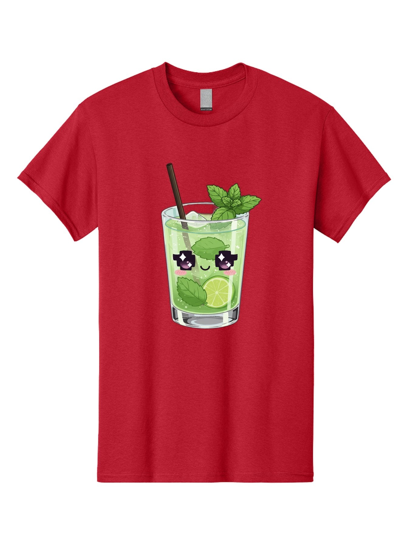 Cocktail-Mojito Men'S Graphic Tee, 100% Cotton, Comfortable Casual Summer Wear, Machine Washable, Mint Leaves, Lime Slice, Mojito Cocktail, Cartoon Character, Refreshing Drink, Cool Beverage, Summer Vibes, Cute Face Bac874
