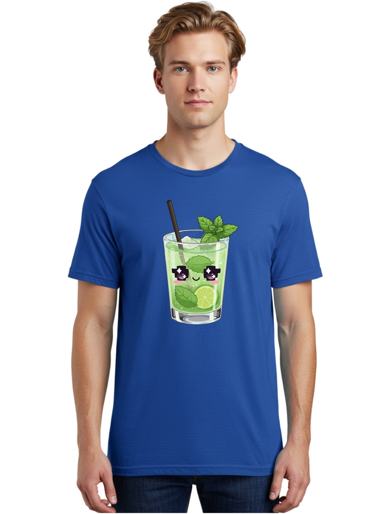 Cocktail-Mojito Men'S Graphic Tee, 100% Cotton, Comfortable Casual Summer Wear, Machine Washable, Mint Leaves, Lime Slice, Mojito Cocktail, Cartoon Character, Refreshing Drink, Cool Beverage, Summer Vibes, Cute Face Bac874 27