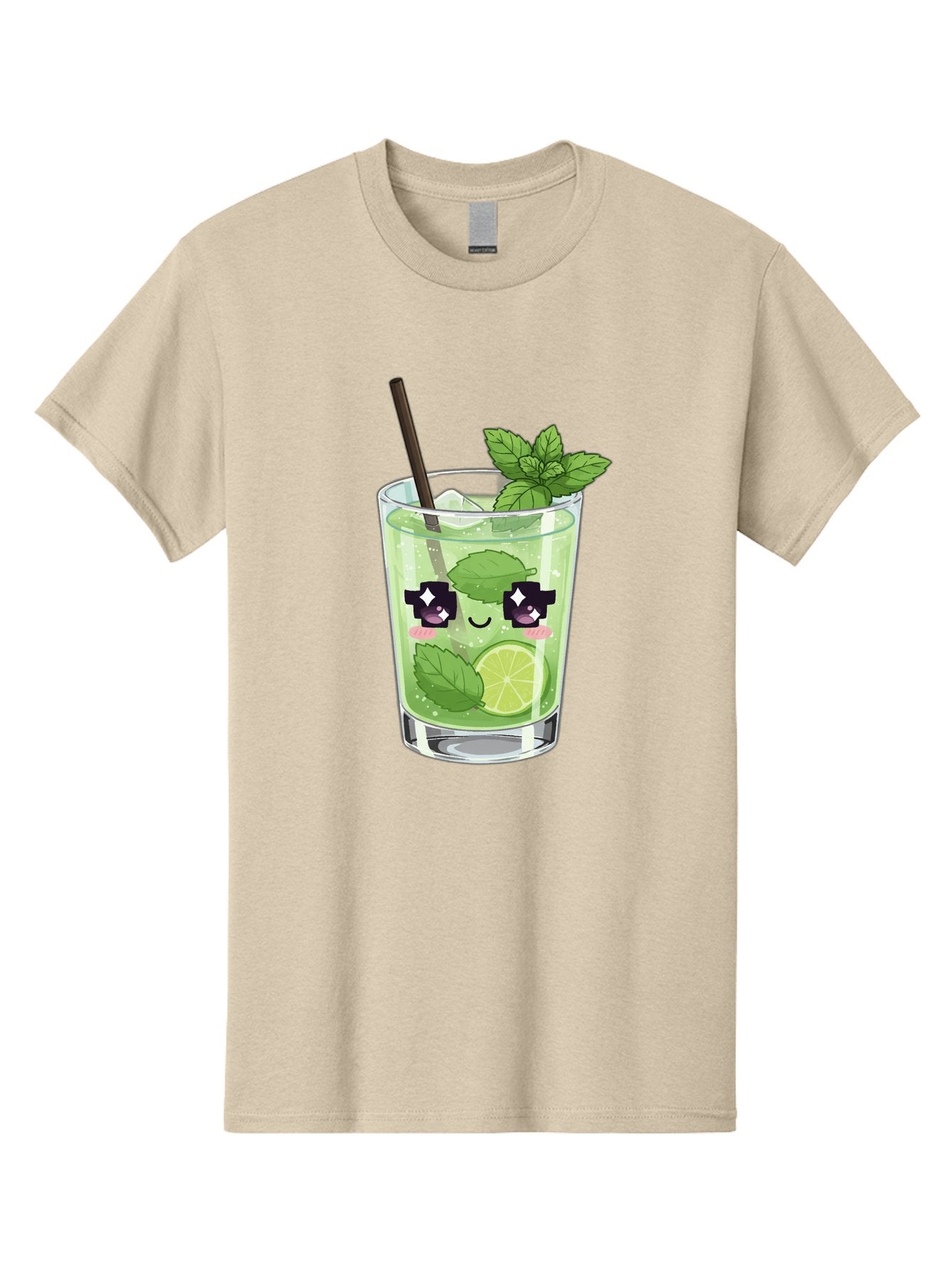 Cocktail-Mojito Men'S Graphic Tee, 100% Cotton, Comfortable Casual Summer Wear, Machine Washable, Mint Leaves, Lime Slice, Mojito Cocktail, Cartoon Character, Refreshing Drink, Cool Beverage, Summer Vibes, Cute Face Bac874