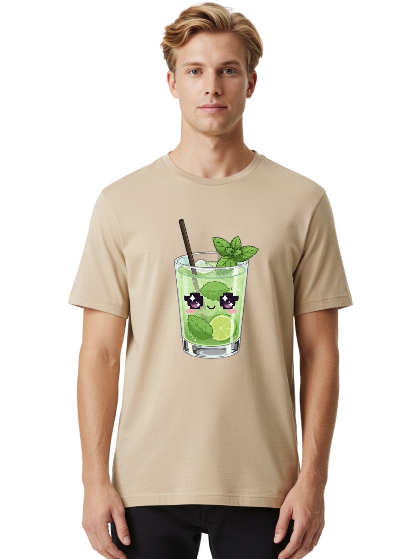 Cocktail-Mojito Men'S Graphic Tee, 100% Cotton, Comfortable Casual Summer Wear, Machine Washable, Mint Leaves, Lime Slice, Mojito Cocktail, Cartoon Character, Refreshing Drink, Cool Beverage, Summer Vibes, Cute Face Bac874 19