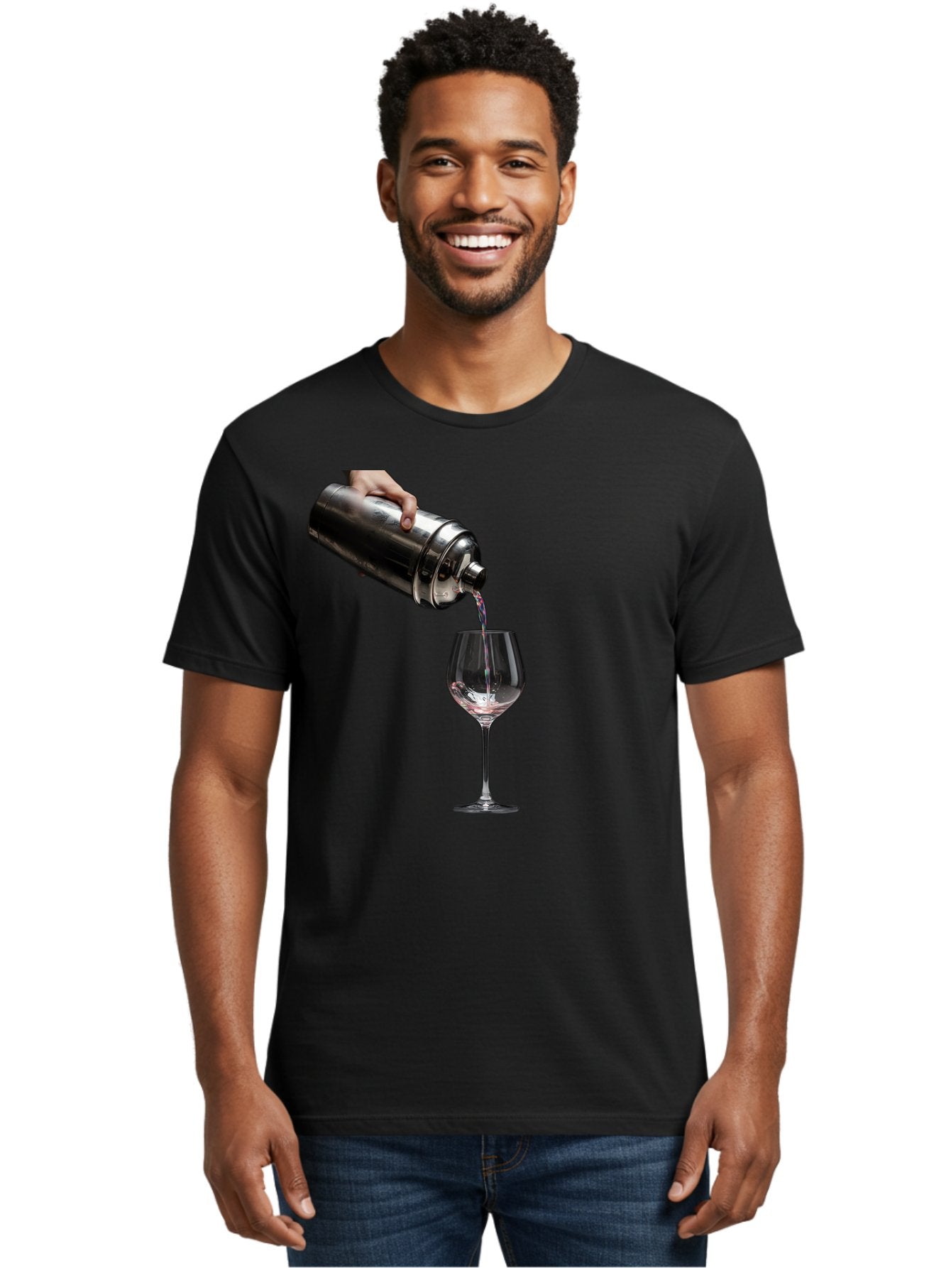 Cocktail-Shaker-Pouring Men'S Graphic Tee, 100% Cotton, Comfortable Casual Summer Wear, Machine Washable, Cocktail Being Poured, Drink In Glass, Metal Cocktail Shaker, Pouring Drink, Alcohol Beverage, Mixology, Cocktail Recipe, Stylish Drink Bac875 30