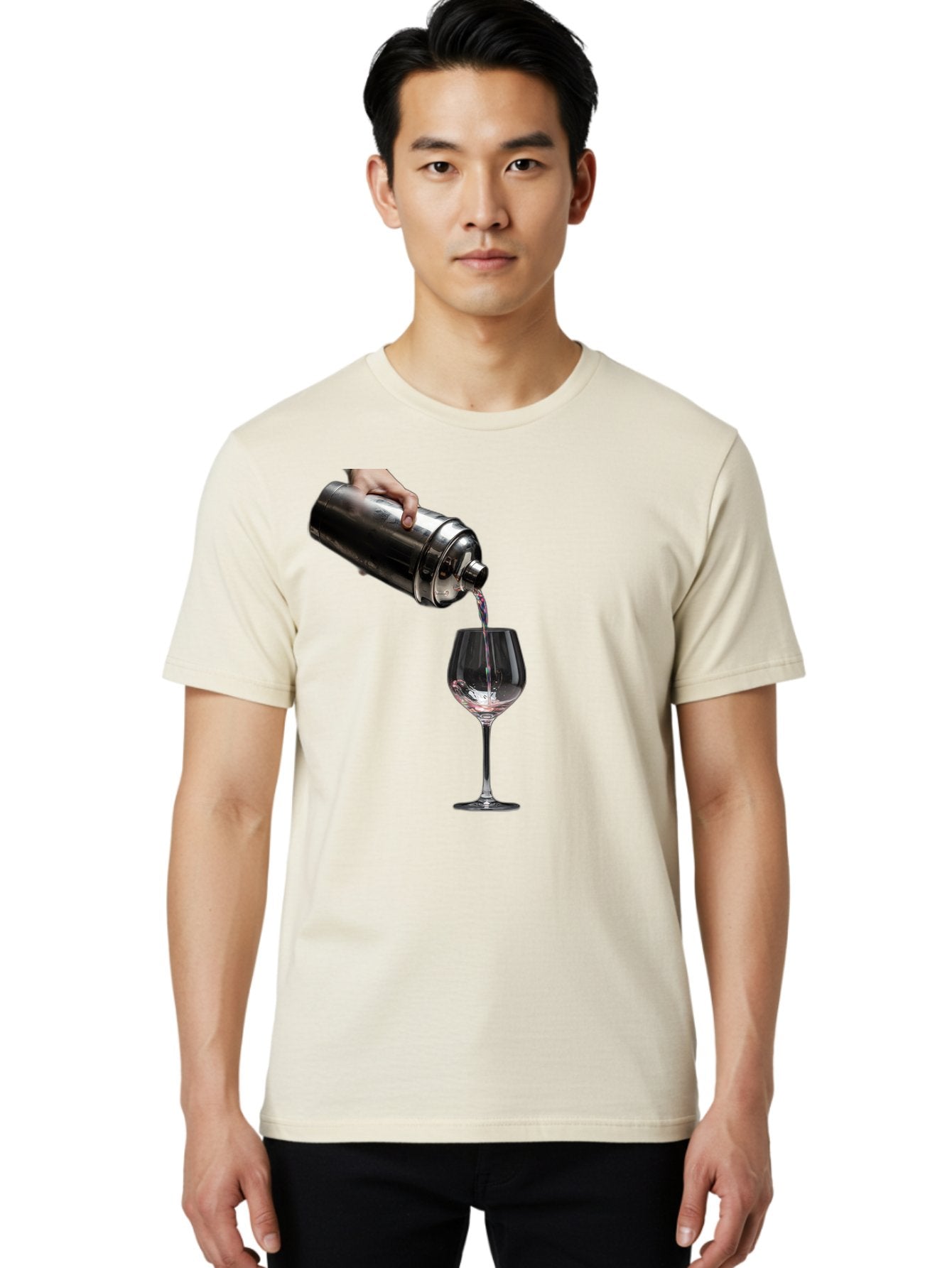 Cocktail-Shaker-Pouring Men'S Graphic Tee, 100% Cotton, Comfortable Casual Summer Wear, Machine Washable, Cocktail Being Poured, Drink In Glass, Metal Cocktail Shaker, Pouring Drink, Alcohol Beverage, Mixology, Cocktail Recipe, Stylish Drink Bac875 21