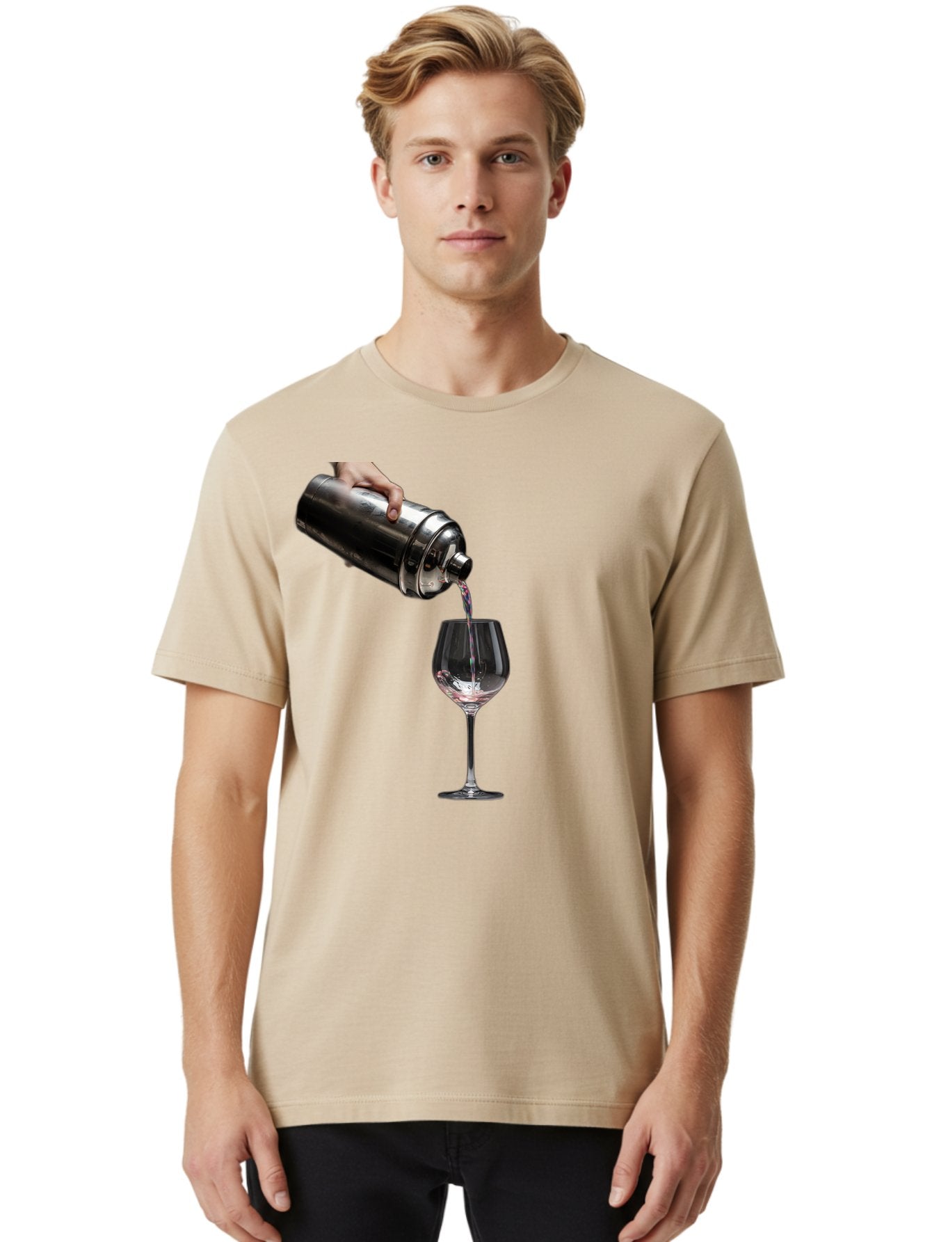 Cocktail-Shaker-Pouring Men'S Graphic Tee, 100% Cotton, Comfortable Casual Summer Wear, Machine Washable, Cocktail Being Poured, Drink In Glass, Metal Cocktail Shaker, Pouring Drink, Alcohol Beverage, Mixology, Cocktail Recipe, Stylish Drink Bac875 29