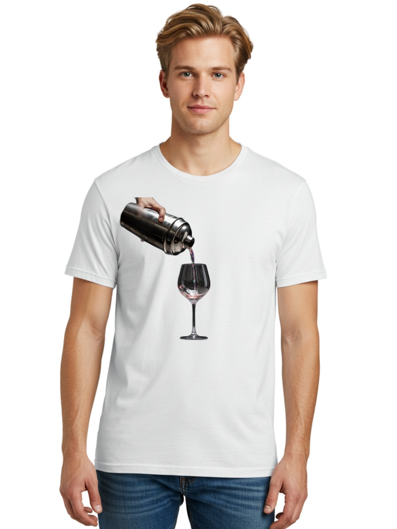 Cocktail-Shaker-Pouring Men'S Graphic Tee, 100% Cotton, Comfortable Casual Summer Wear, Machine Washable, Cocktail Being Poured, Drink In Glass, Metal Cocktail Shaker, Pouring Drink, Alcohol Beverage, Mixology, Cocktail Recipe, Stylish Drink Bac875 27