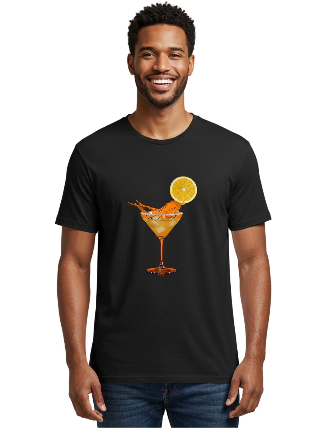 Cocktail-Splash Men'S Graphic Tee, 100% Cotton, Comfortable Casual Summer Wear, Machine Washable, Martini Glass, Orange Cocktail, Splash Effect, Citrus Twist, Refreshing Drink, Elegant Glassware, Stylish Beverage, Orange Slice Garnish, Bac876 23