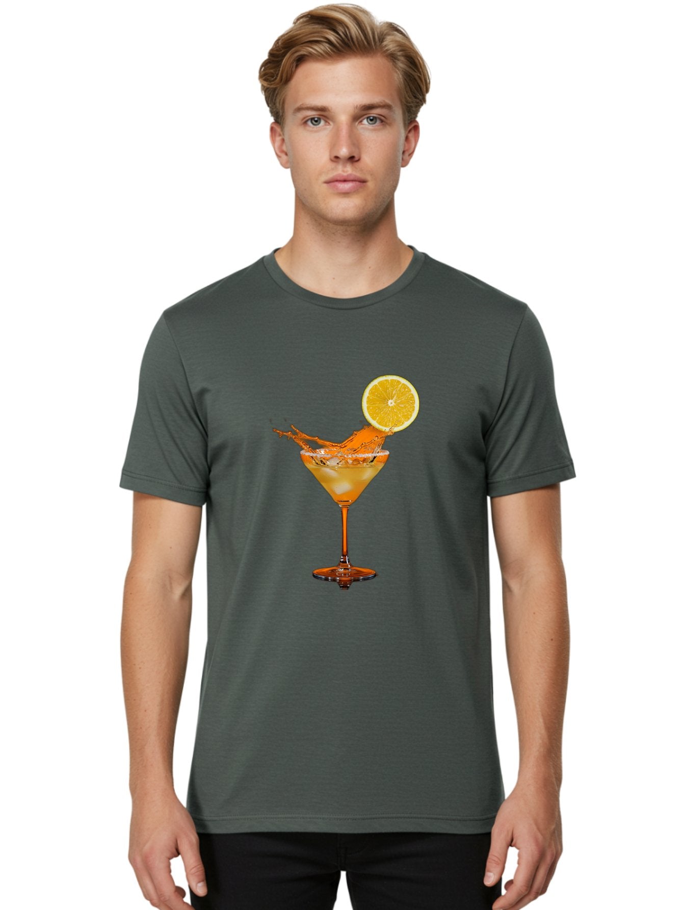 Cocktail-Splash Men'S Graphic Tee, 100% Cotton, Comfortable Casual Summer Wear, Machine Washable, Martini Glass, Orange Cocktail, Splash Effect, Citrus Twist, Refreshing Drink, Elegant Glassware, Stylish Beverage, Orange Slice Garnish, Bac876 26