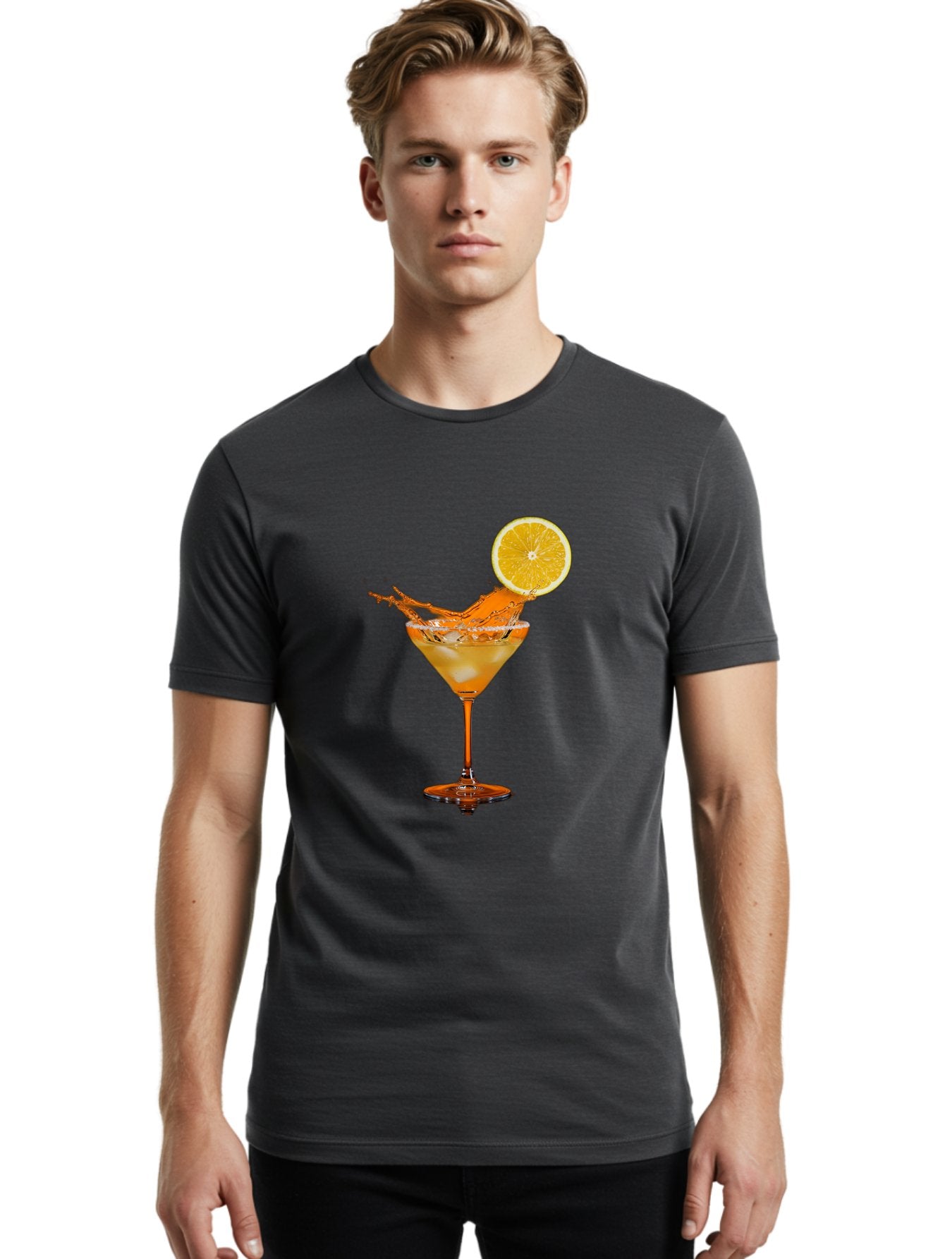Cocktail-Splash Men'S Graphic Tee, 100% Cotton, Comfortable Casual Summer Wear, Machine Washable, Martini Glass, Orange Cocktail, Splash Effect, Citrus Twist, Refreshing Drink, Elegant Glassware, Stylish Beverage, Orange Slice Garnish, Bac876 18