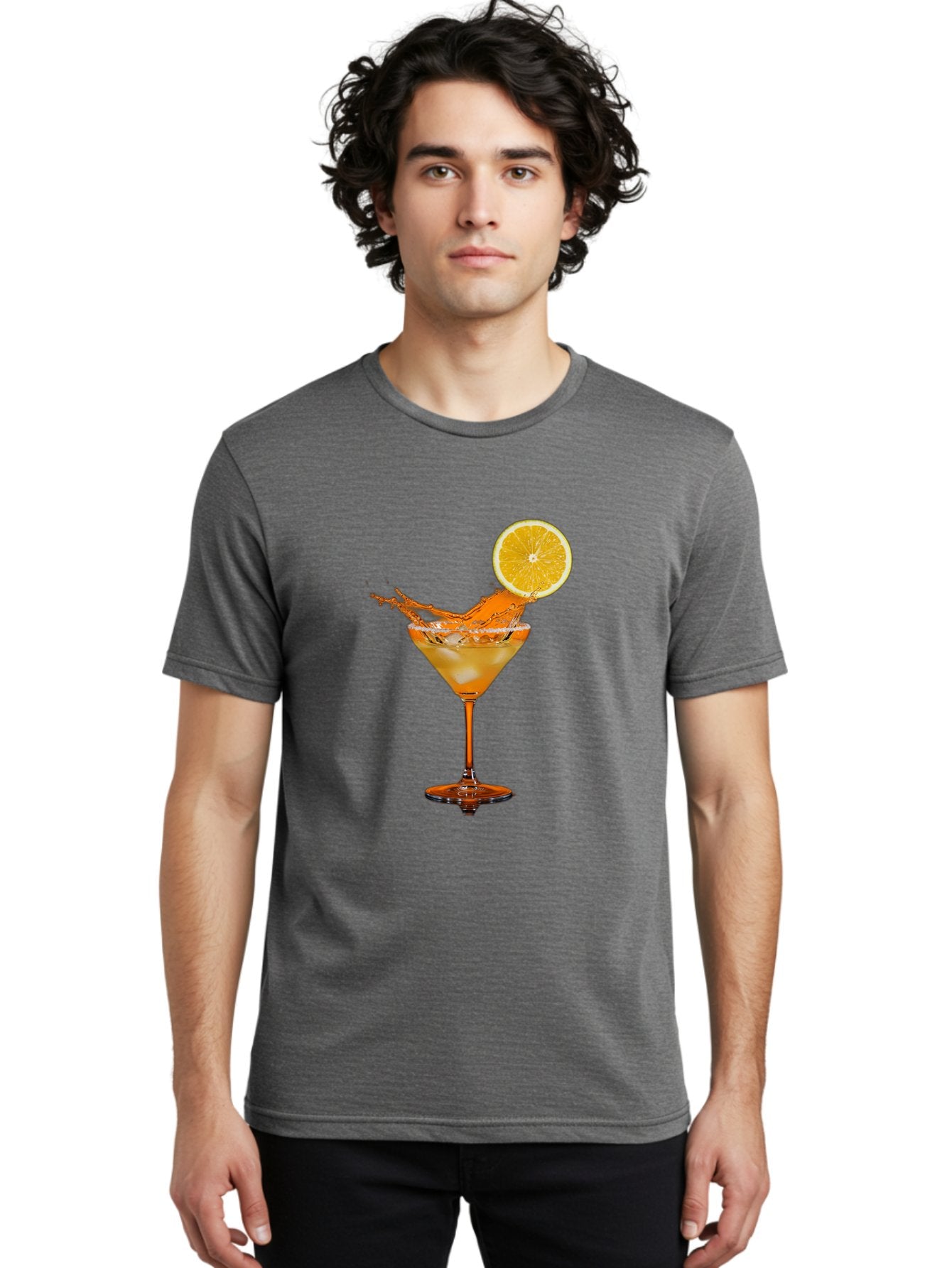Cocktail-Splash Men'S Graphic Tee, 100% Cotton, Comfortable Casual Summer Wear, Machine Washable, Martini Glass, Orange Cocktail, Splash Effect, Citrus Twist, Refreshing Drink, Elegant Glassware, Stylish Beverage, Orange Slice Garnish, Bac876 21
