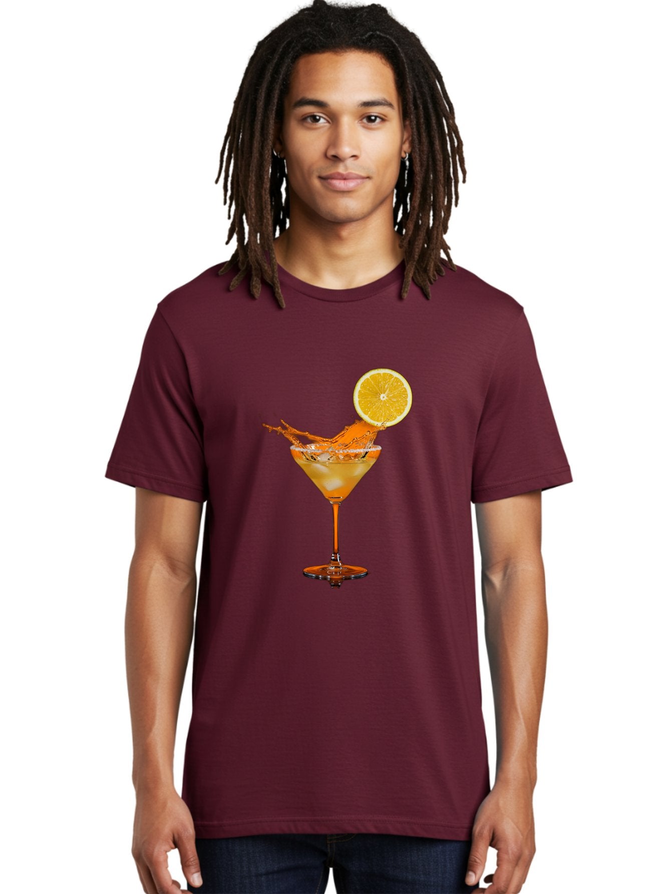 Cocktail-Splash Men'S Graphic Tee, 100% Cotton, Comfortable Casual Summer Wear, Machine Washable, Martini Glass, Orange Cocktail, Splash Effect, Citrus Twist, Refreshing Drink, Elegant Glassware, Stylish Beverage, Orange Slice Garnish, Bac876 22