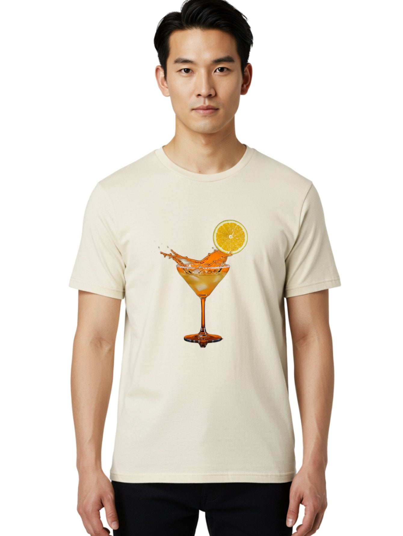 Cocktail-Splash Men'S Graphic Tee, 100% Cotton, Comfortable Casual Summer Wear, Machine Washable, Martini Glass, Orange Cocktail, Splash Effect, Citrus Twist, Refreshing Drink, Elegant Glassware, Stylish Beverage, Orange Slice Garnish, Bac876 19