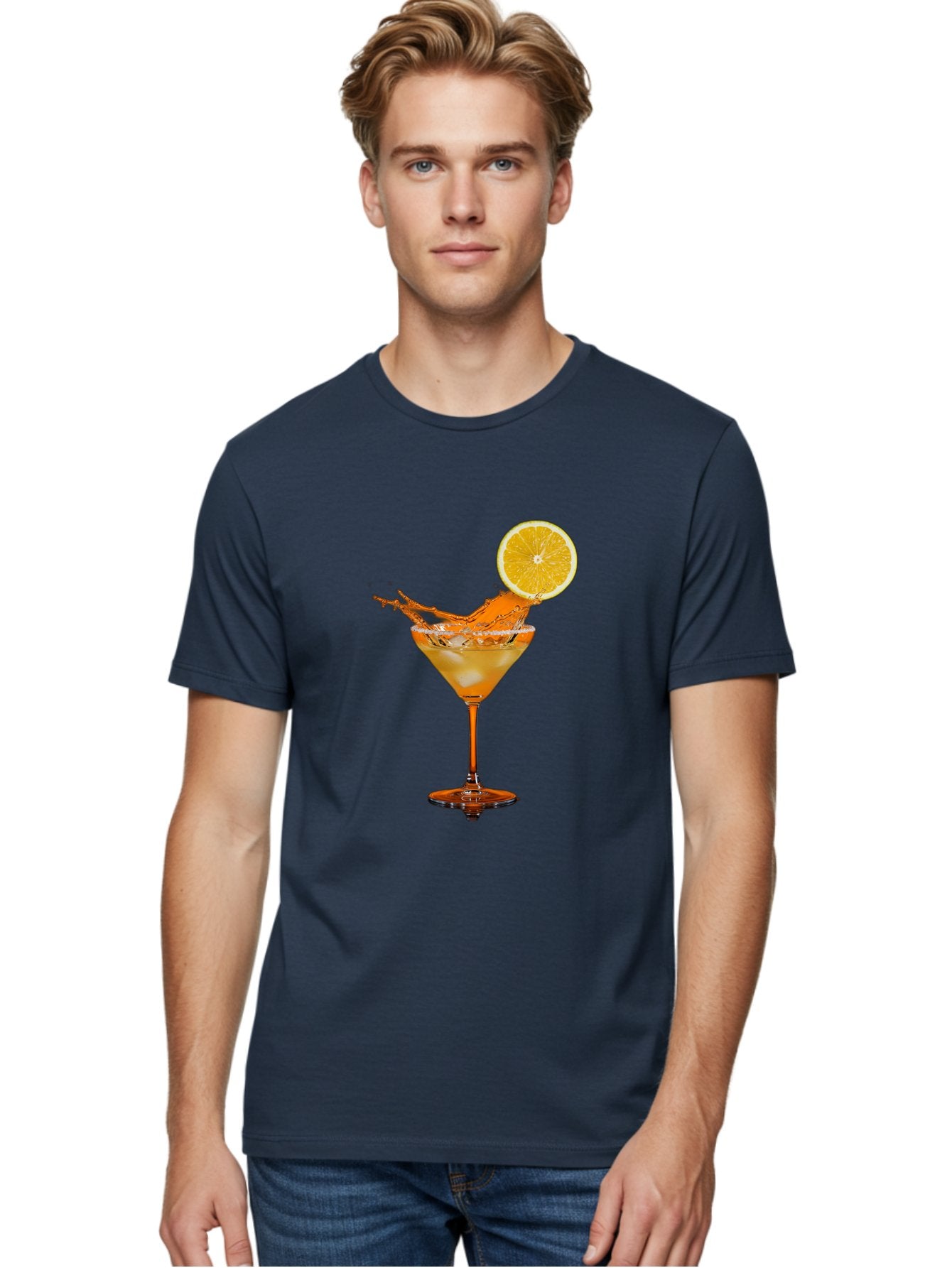 Cocktail-Splash Men'S Graphic Tee, 100% Cotton, Comfortable Casual Summer Wear, Machine Washable, Martini Glass, Orange Cocktail, Splash Effect, Citrus Twist, Refreshing Drink, Elegant Glassware, Stylish Beverage, Orange Slice Garnish, Bac876 25