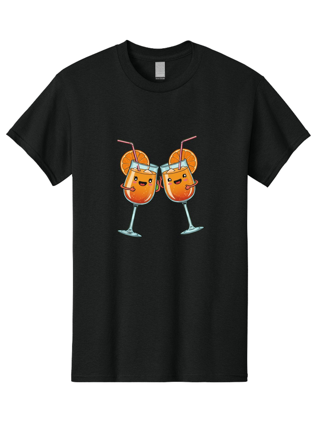 Cocktail-Toast Men'S Graphic Tee, 100% Cotton, Comfortable Casual Summer Wear, Machine Washable, Orange Cocktails, Wine Glasses Toasting, Cartoon Drinks, Orange Slices, Straws, Happy Faces, Fun Illustration, Cheers, Refreshing Drinks, Bac877 10