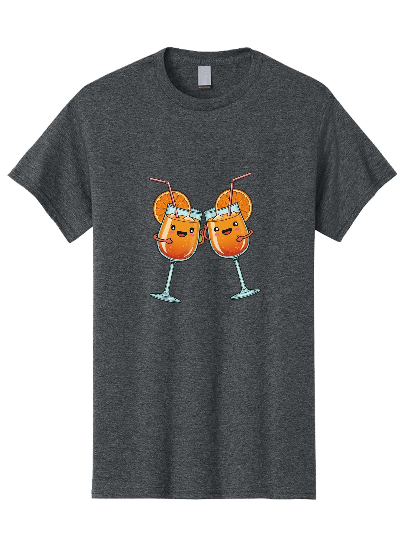 Cocktail-Toast Men'S Graphic Tee, 100% Cotton, Comfortable Casual Summer Wear, Machine Washable, Orange Cocktails, Wine Glasses Toasting, Cartoon Drinks, Orange Slices, Straws, Happy Faces, Fun Illustration, Cheers, Refreshing Drinks, Bac877 15