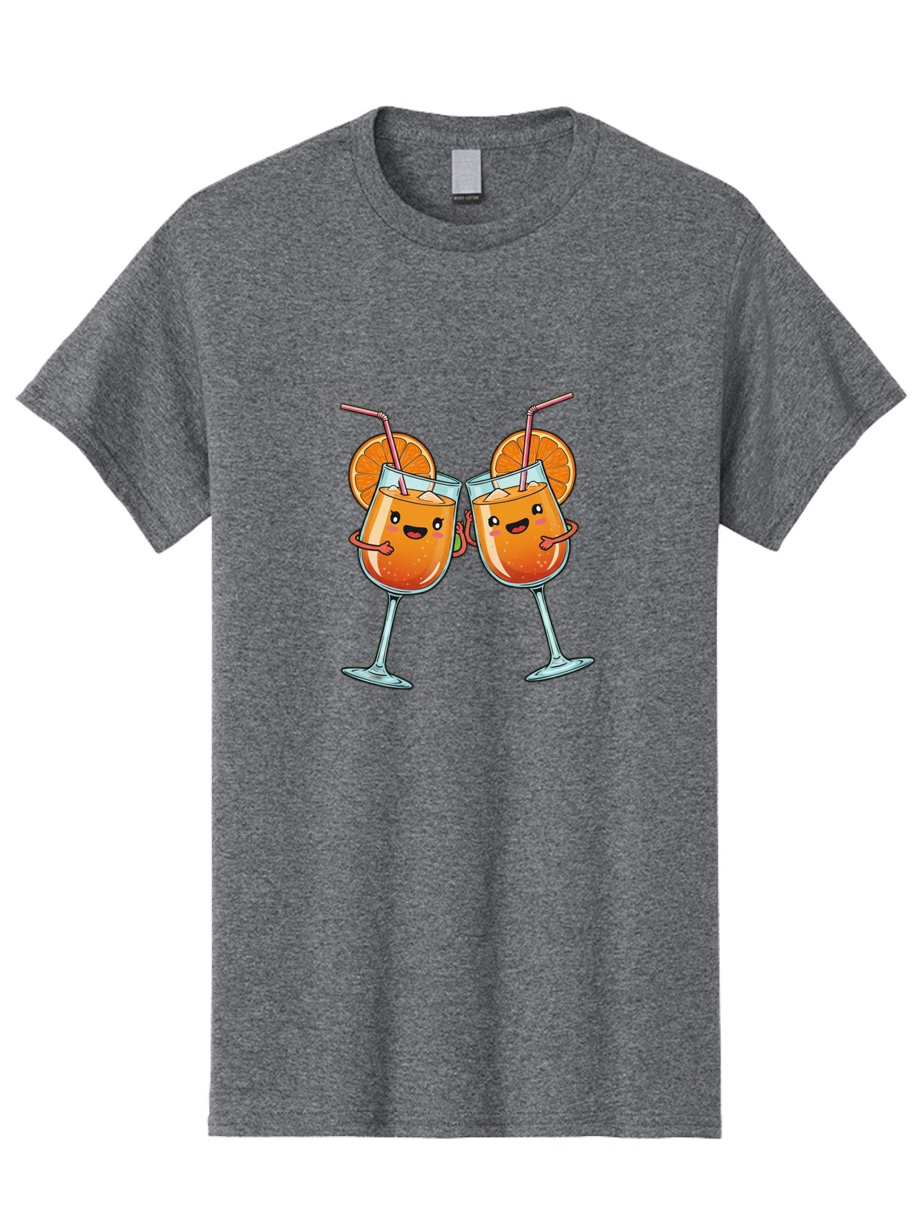 Cocktail-Toast Men'S Graphic Tee, 100% Cotton, Comfortable Casual Summer Wear, Machine Washable, Orange Cocktails, Wine Glasses Toasting, Cartoon Drinks, Orange Slices, Straws, Happy Faces, Fun Illustration, Cheers, Refreshing Drinks, Bac877