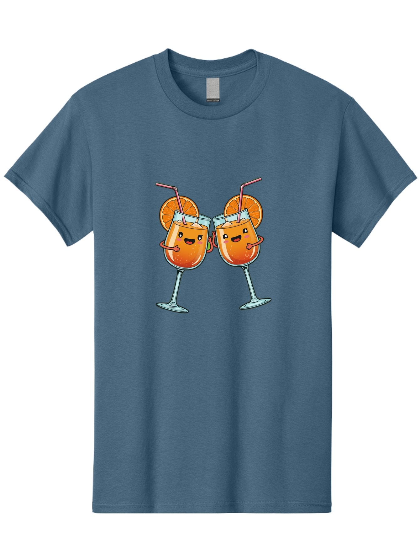 Cocktail-Toast Men'S Graphic Tee, 100% Cotton, Comfortable Casual Summer Wear, Machine Washable, Orange Cocktails, Wine Glasses Toasting, Cartoon Drinks, Orange Slices, Straws, Happy Faces, Fun Illustration, Cheers, Refreshing Drinks, Bac877 12