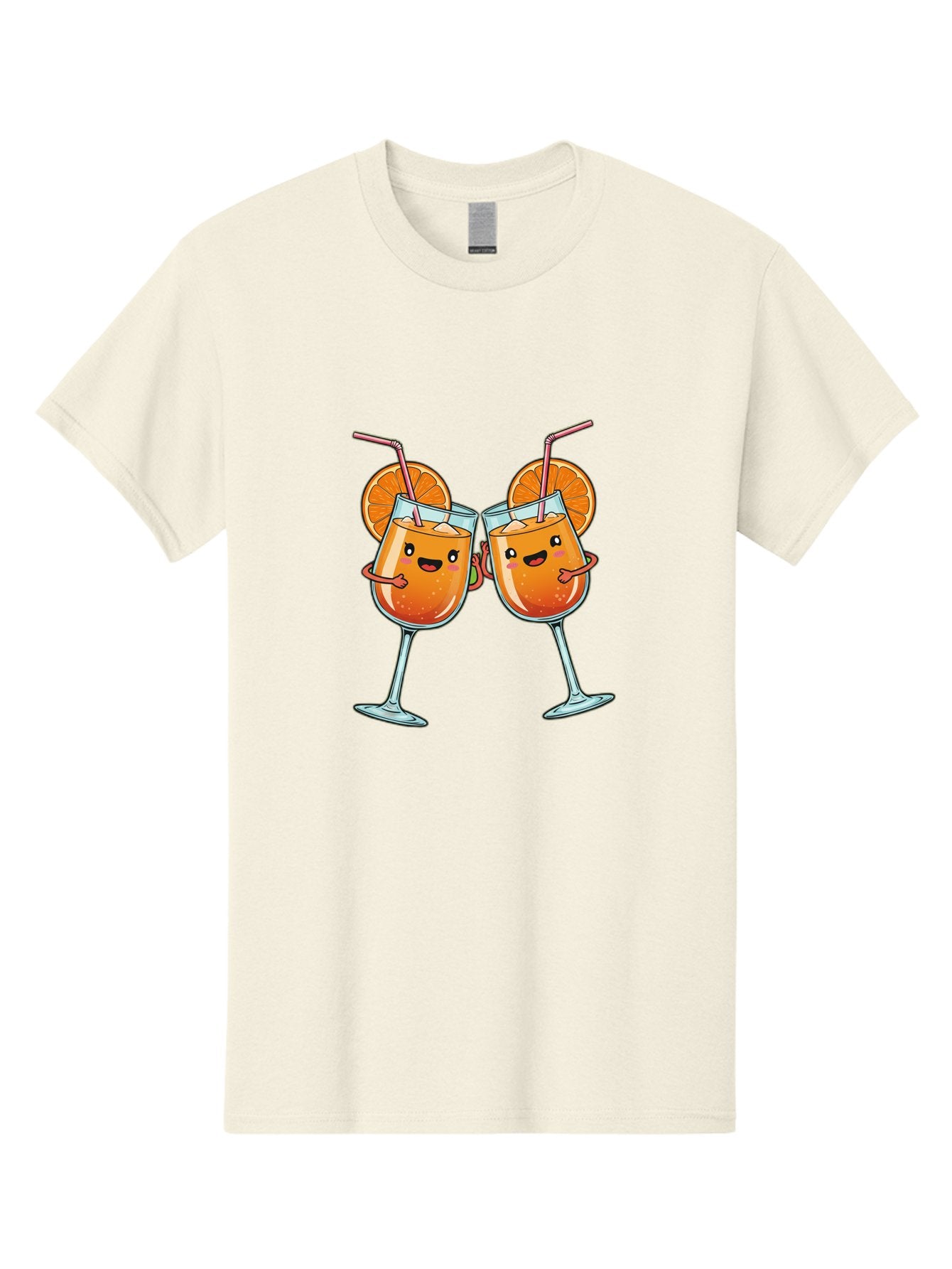 Cocktail-Toast Men'S Graphic Tee, 100% Cotton, Comfortable Casual Summer Wear, Machine Washable, Orange Cocktails, Wine Glasses Toasting, Cartoon Drinks, Orange Slices, Straws, Happy Faces, Fun Illustration, Cheers, Refreshing Drinks, Bac877 5