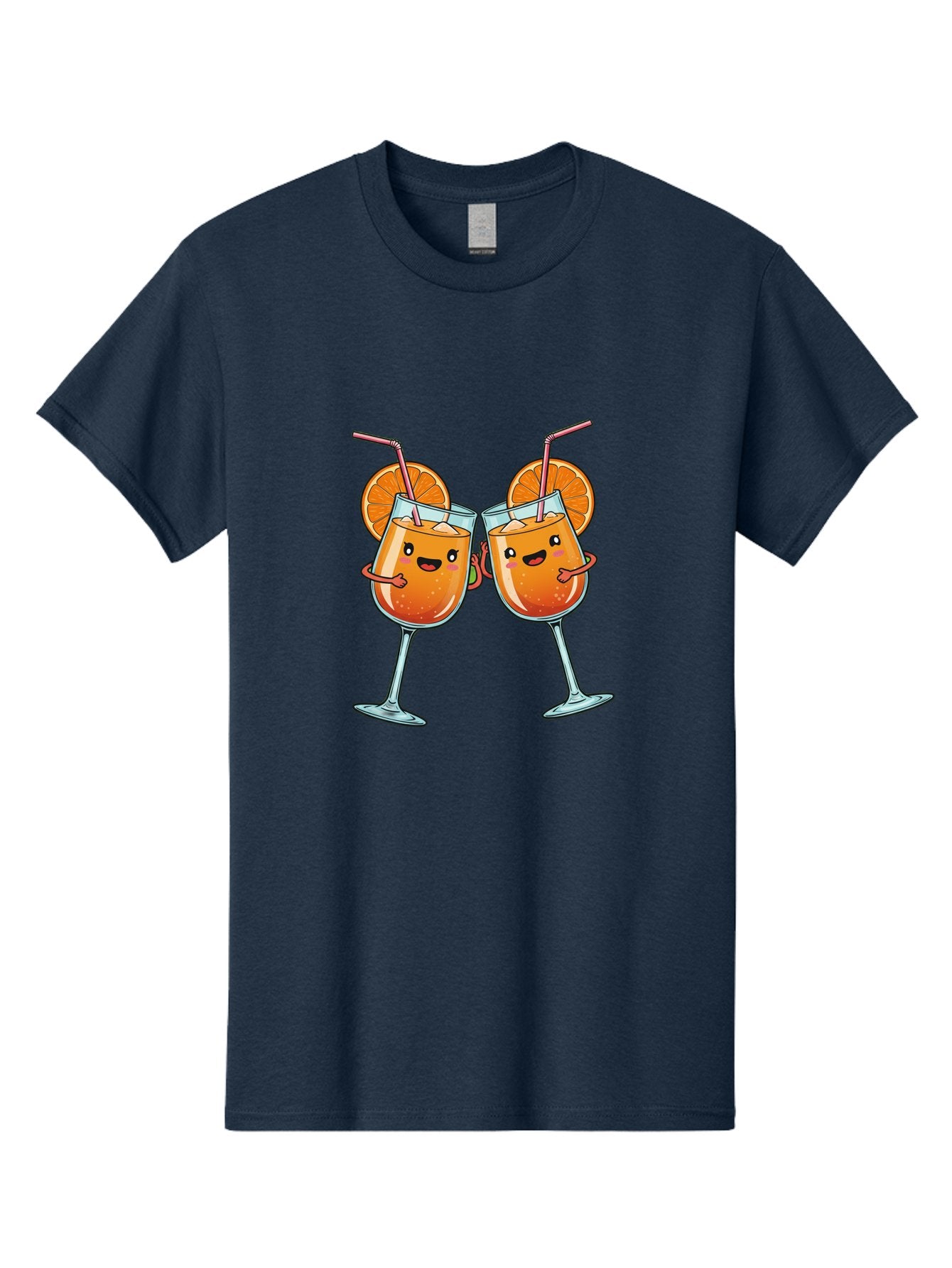 Cocktail-Toast Men'S Graphic Tee, 100% Cotton, Comfortable Casual Summer Wear, Machine Washable, Orange Cocktails, Wine Glasses Toasting, Cartoon Drinks, Orange Slices, Straws, Happy Faces, Fun Illustration, Cheers, Refreshing Drinks, Bac877 8