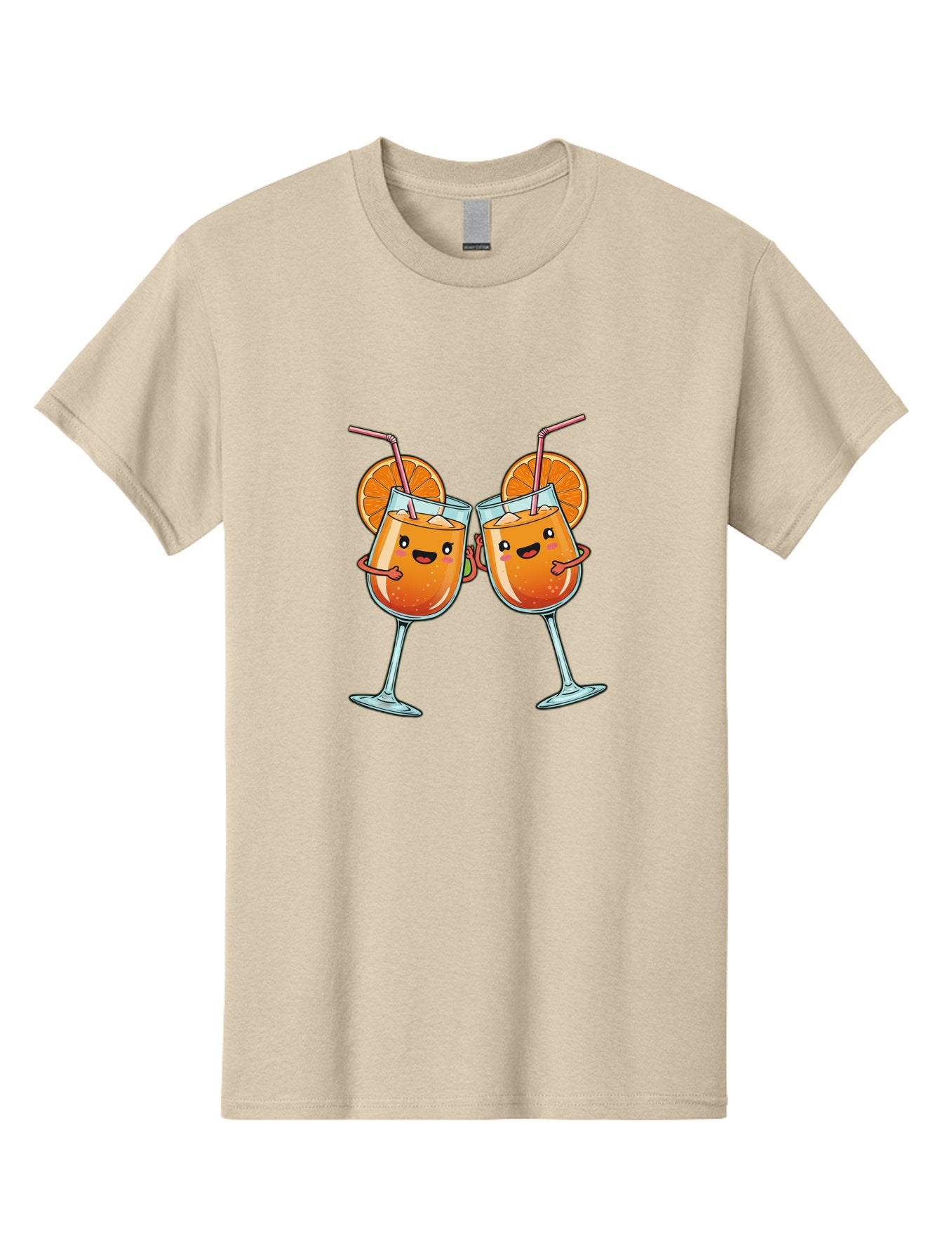 Cocktail-Toast Men'S Graphic Tee, 100% Cotton, Comfortable Casual Summer Wear, Machine Washable, Orange Cocktails, Wine Glasses Toasting, Cartoon Drinks, Orange Slices, Straws, Happy Faces, Fun Illustration, Cheers, Refreshing Drinks, Bac877 7