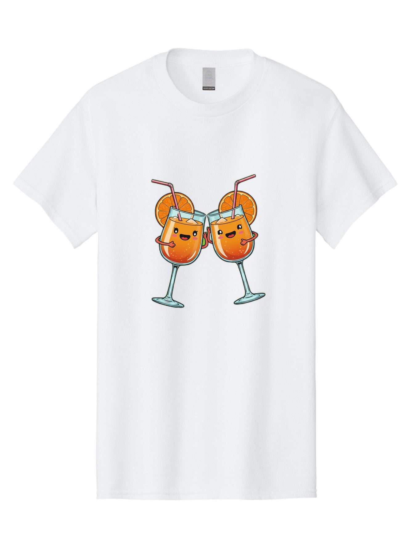 Cocktail-Toast Men'S Graphic Tee, 100% Cotton, Comfortable Casual Summer Wear, Machine Washable, Orange Cocktails, Wine Glasses Toasting, Cartoon Drinks, Orange Slices, Straws, Happy Faces, Fun Illustration, Cheers, Refreshing Drinks, Bac877 9