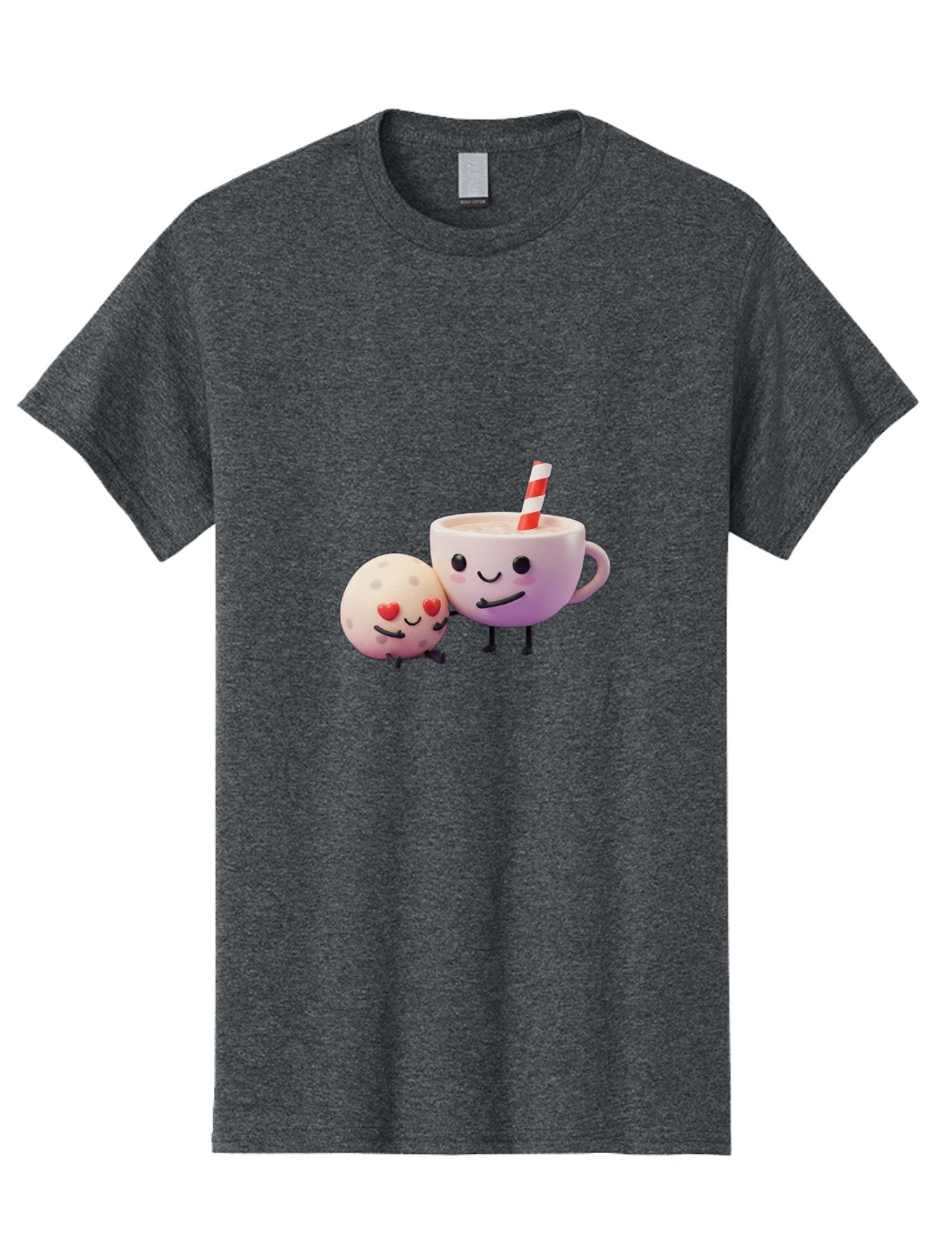 Coffee-Cup-And-Cookie Men'S Graphic Tee, 100% Cotton, Comfortable Casual Summer Wear, Machine Washable, Cartoon Cup, Smiling Cookie, Heart Eyes, Striped Straw, Cute Characters, Anthropomorphic Objects, Playful Design, Whimsical Illustration, Bac878 14