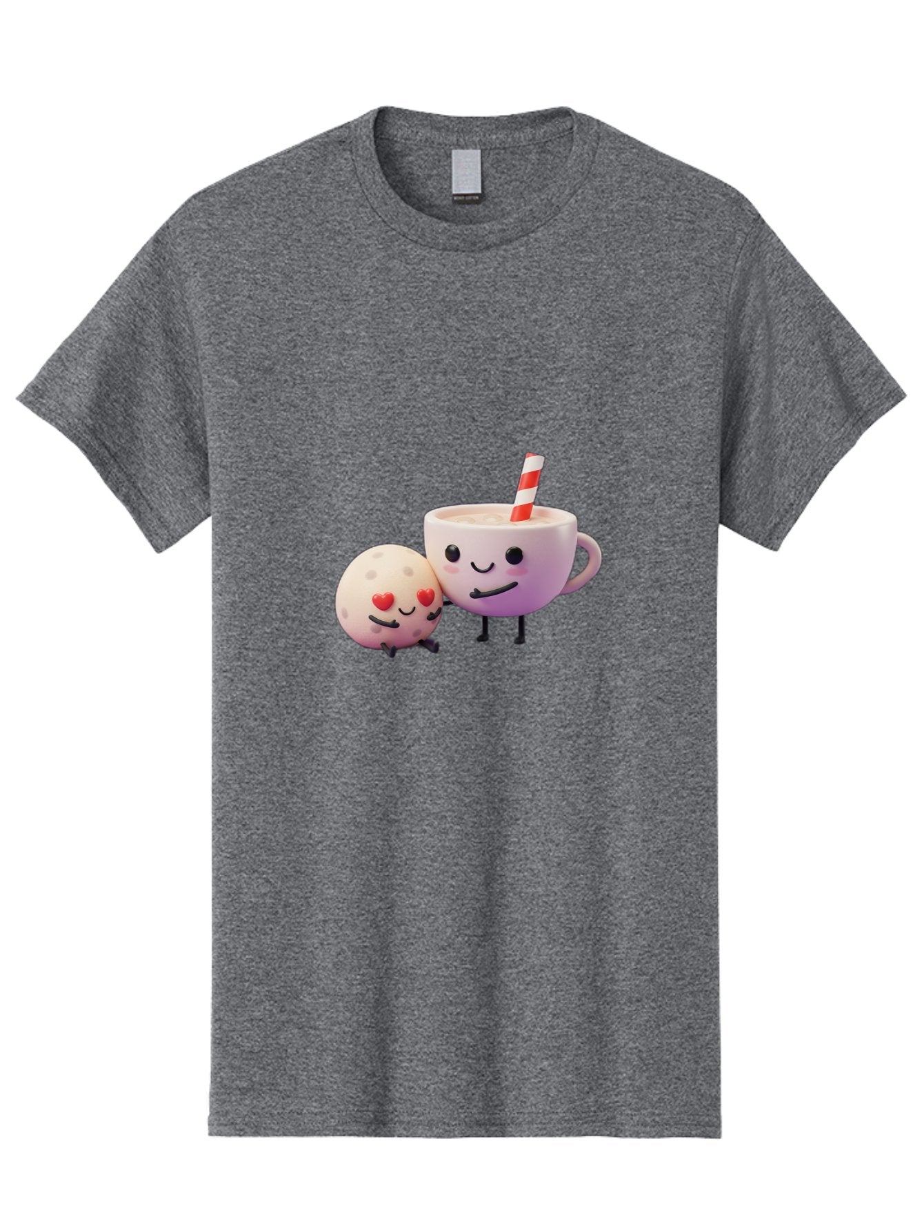 Coffee-Cup-And-Cookie Men'S Graphic Tee, 100% Cotton, Comfortable Casual Summer Wear, Machine Washable, Cartoon Cup, Smiling Cookie, Heart Eyes, Striped Straw, Cute Characters, Anthropomorphic Objects, Playful Design, Whimsical Illustration, Bac878 10