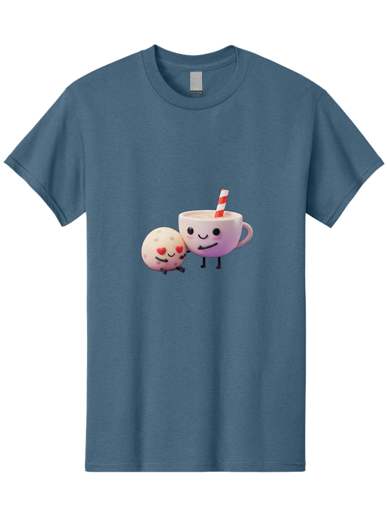 Coffee-Cup-And-Cookie Men'S Graphic Tee, 100% Cotton, Comfortable Casual Summer Wear, Machine Washable, Cartoon Cup, Smiling Cookie, Heart Eyes, Striped Straw, Cute Characters, Anthropomorphic Objects, Playful Design, Whimsical Illustration, Bac878 12