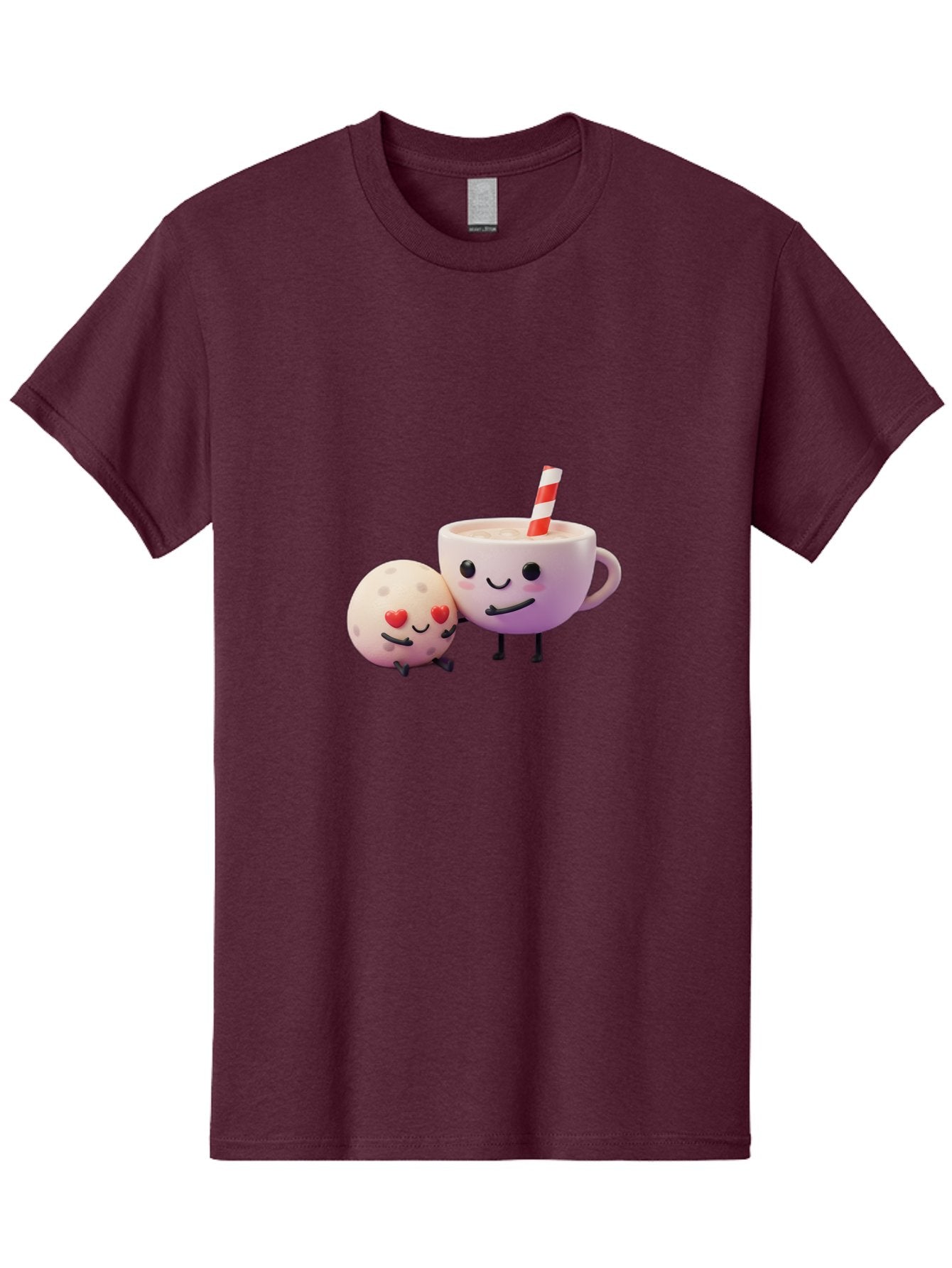 Coffee-Cup-And-Cookie Men'S Graphic Tee, 100% Cotton, Comfortable Casual Summer Wear, Machine Washable, Cartoon Cup, Smiling Cookie, Heart Eyes, Striped Straw, Cute Characters, Anthropomorphic Objects, Playful Design, Whimsical Illustration, Bac878 7