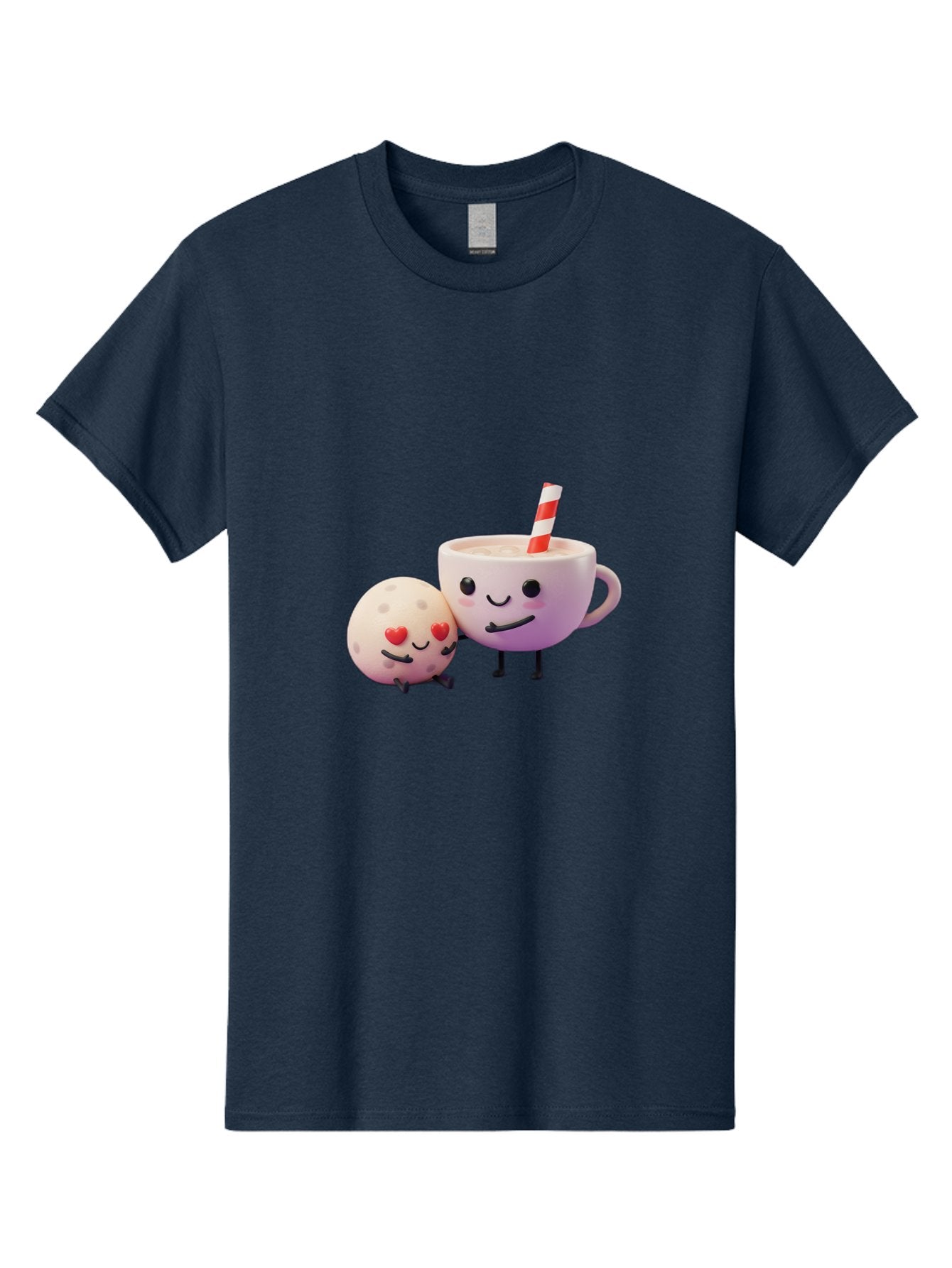 Coffee-Cup-And-Cookie Men'S Graphic Tee, 100% Cotton, Comfortable Casual Summer Wear, Machine Washable, Cartoon Cup, Smiling Cookie, Heart Eyes, Striped Straw, Cute Characters, Anthropomorphic Objects, Playful Design, Whimsical Illustration, Bac878 11