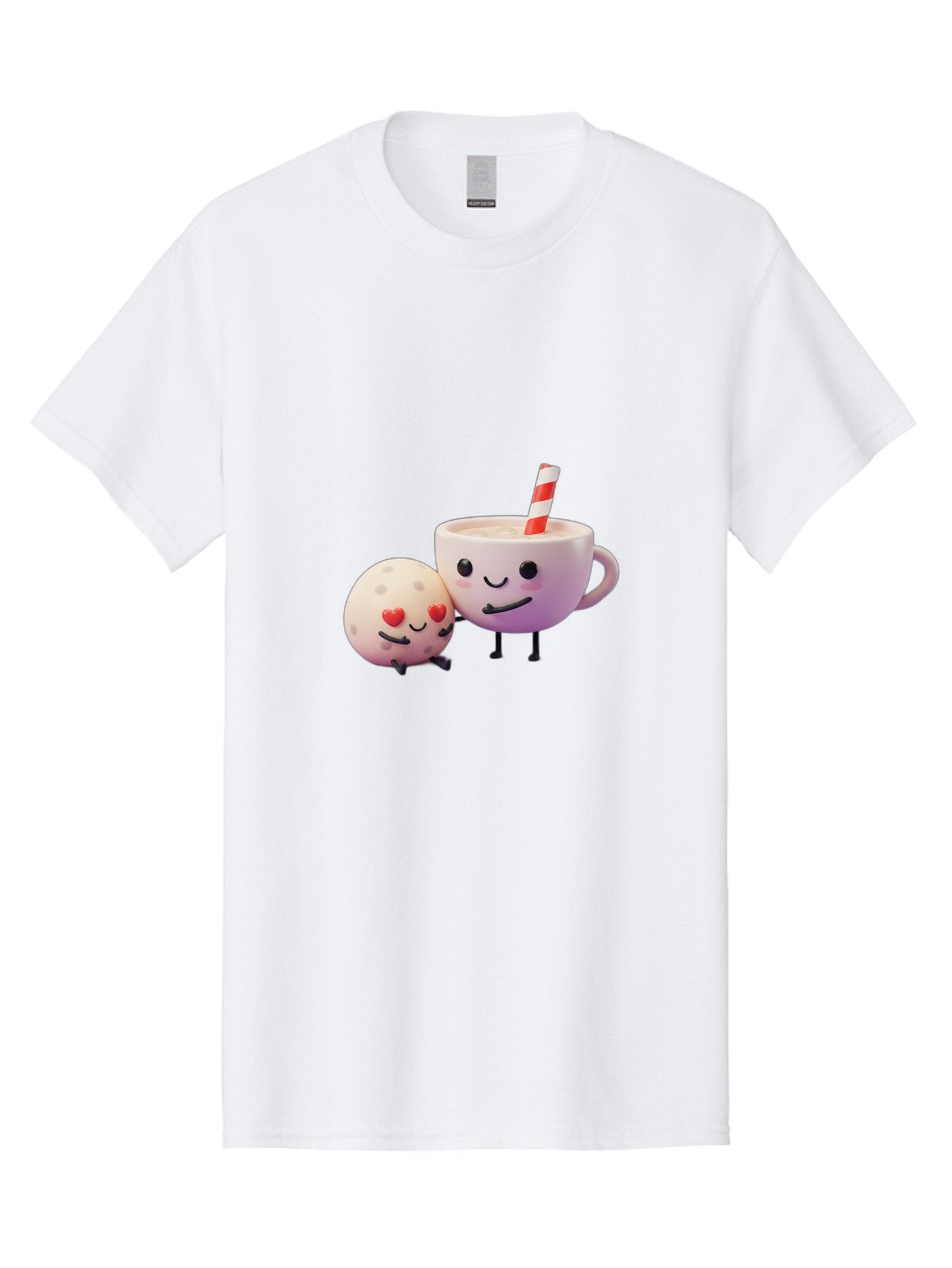Coffee-Cup-And-Cookie Men'S Graphic Tee, 100% Cotton, Comfortable Casual Summer Wear, Machine Washable, Cartoon Cup, Smiling Cookie, Heart Eyes, Striped Straw, Cute Characters, Anthropomorphic Objects, Playful Design, Whimsical Illustration, Bac878 15