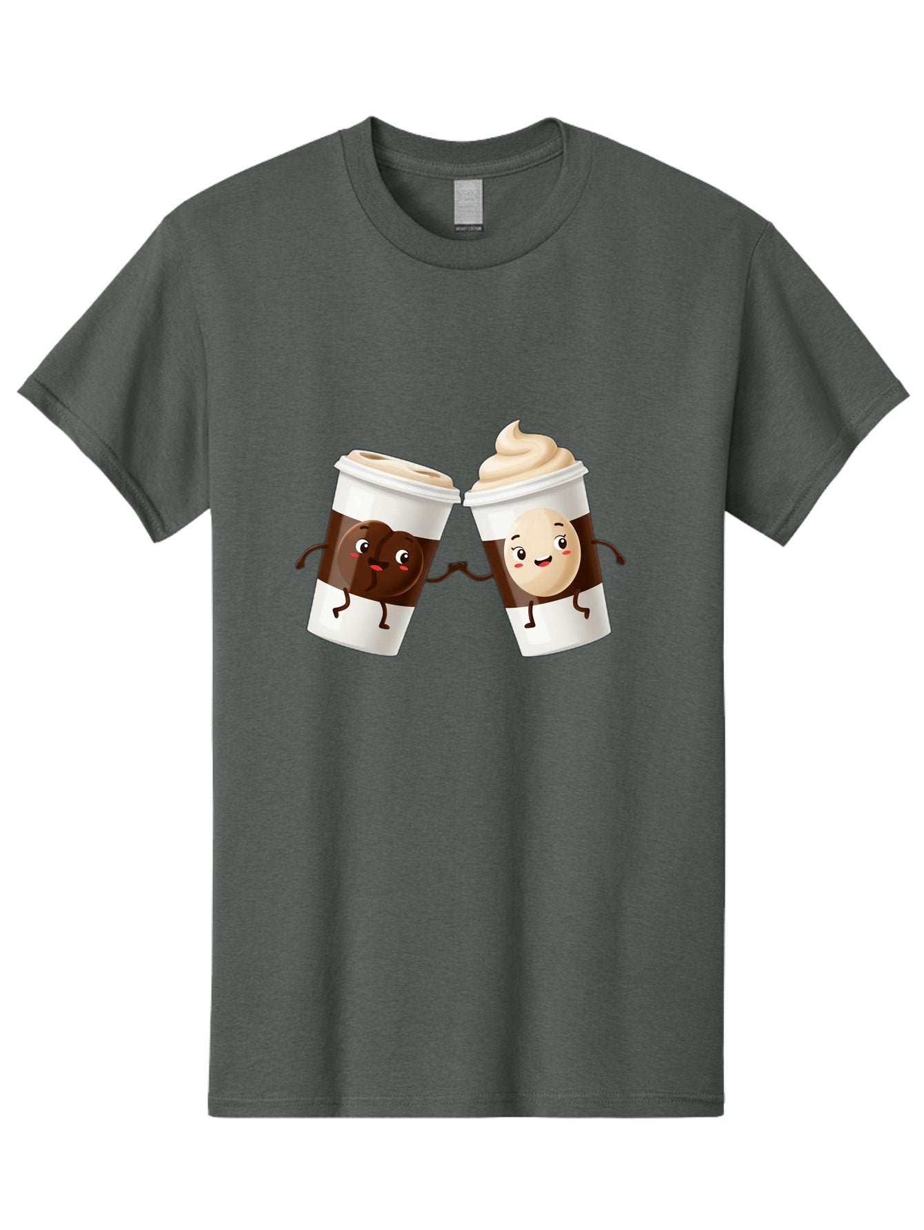 Coffee-Cups Men'S Graphic Tee, 100% Cotton, Comfortable Casual Summer Wear, Machine Washable, Cartoon Coffee Cups, Coffee Characters, Happy Faces, Anthropomorphic Cups, Playful Illustration, Hot Beverages, Cartoon Style, Cup Designs, Bac879