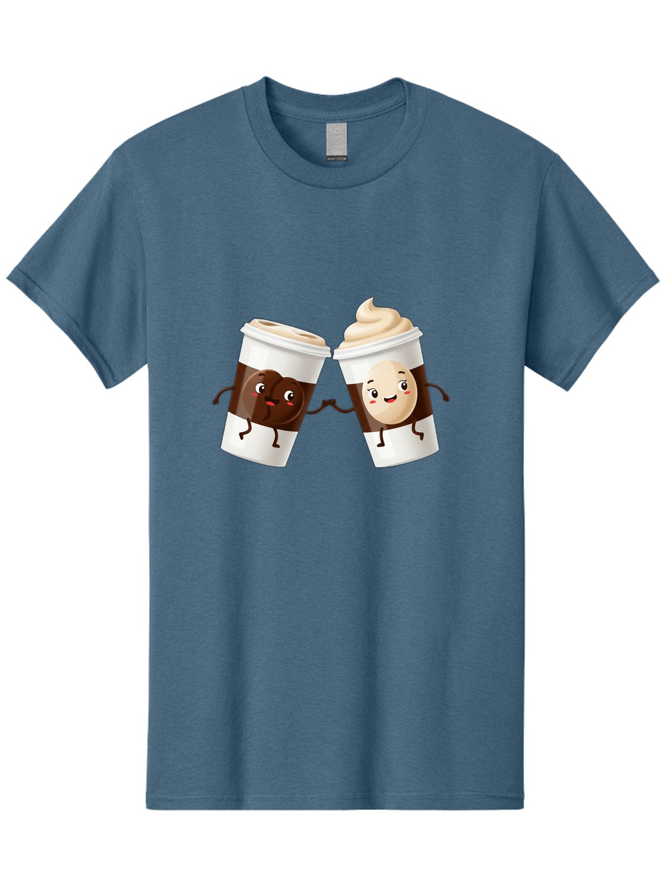 Coffee-Cups Men'S Graphic Tee, 100% Cotton, Comfortable Casual Summer Wear, Machine Washable, Cartoon Coffee Cups, Coffee Characters, Happy Faces, Anthropomorphic Cups, Playful Illustration, Hot Beverages, Cartoon Style, Cup Designs, Bac879