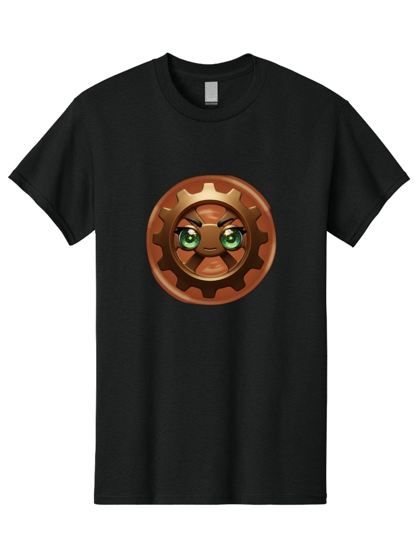Cog-Character Men'S Graphic Tee, 100% Cotton, Comfortable Casual Summer Wear, Machine Washable, Cartoon Gear Character, Steampunk Design, Mechanical Face, Green Eyes, Eyebrow Raise, 3D Rendering, Gear Teeth, Mechanical Character, Kawaii Style, Bac880 6
