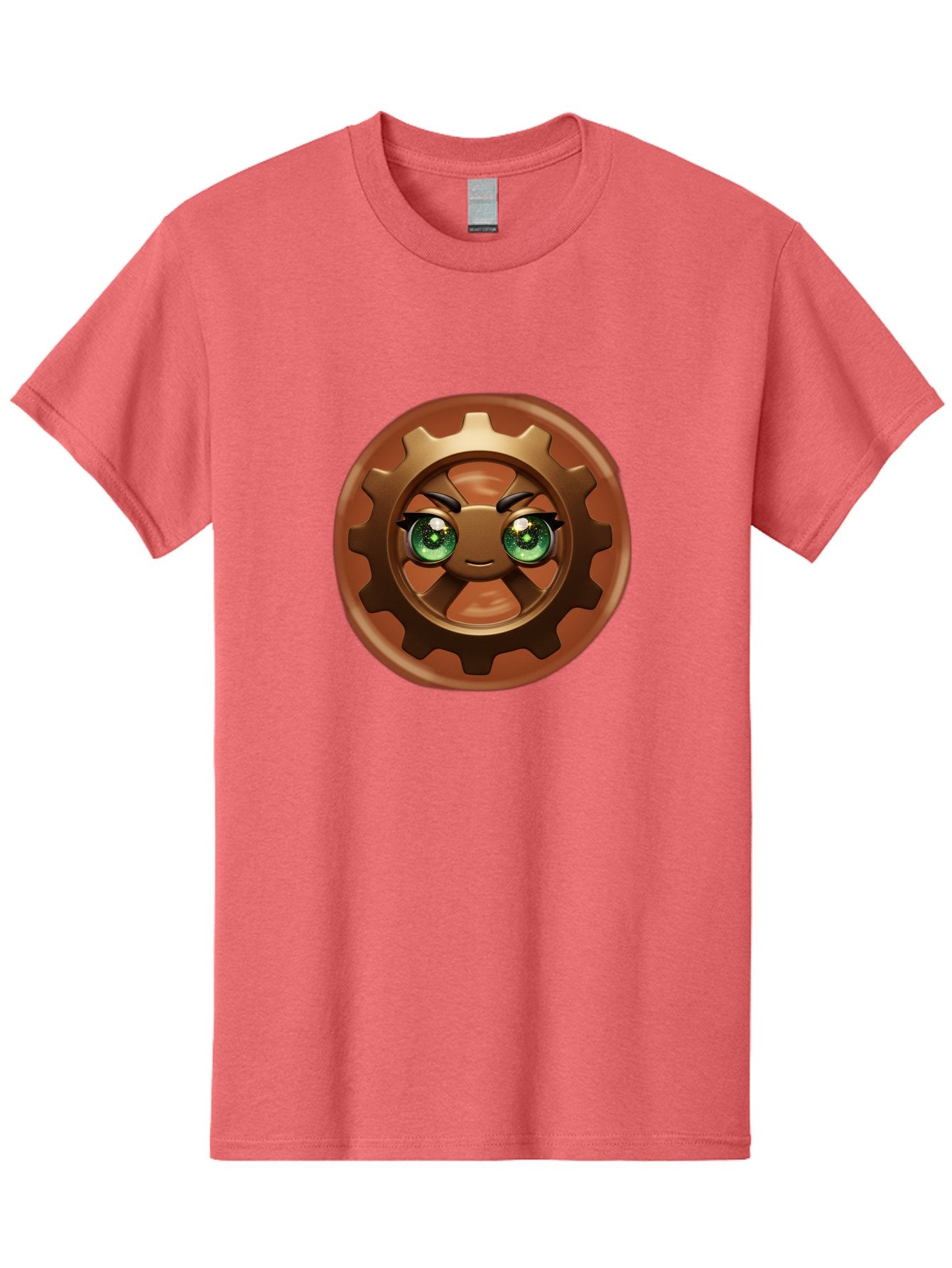 Cog-Character Men'S Graphic Tee, 100% Cotton, Comfortable Casual Summer Wear, Machine Washable, Cartoon Gear Character, Steampunk Design, Mechanical Face, Green Eyes, Eyebrow Raise, 3D Rendering, Gear Teeth, Mechanical Character, Kawaii Style, Bac880 14