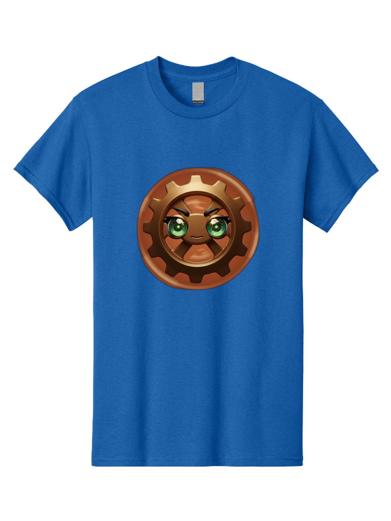 Cog-Character Men'S Graphic Tee, 100% Cotton, Comfortable Casual Summer Wear, Machine Washable, Cartoon Gear Character, Steampunk Design, Mechanical Face, Green Eyes, Eyebrow Raise, 3D Rendering, Gear Teeth, Mechanical Character, Kawaii Style, Bac880 15