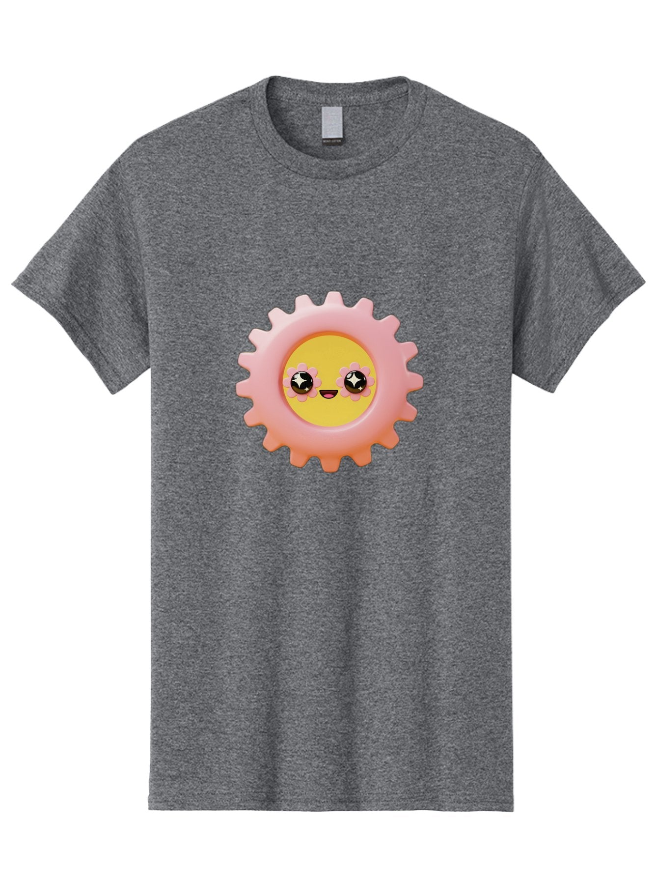 Cog-Emoji Men'S Graphic Tee, 100% Cotton, Comfortable Casual Summer Wear, Machine Washable, Pink Gear, Smiley Face, Cartoon Character, Playful Smile, Happy Expression, Cute Design, Toothed Wheel, Yellow Center, Black Eyes Bac882 6