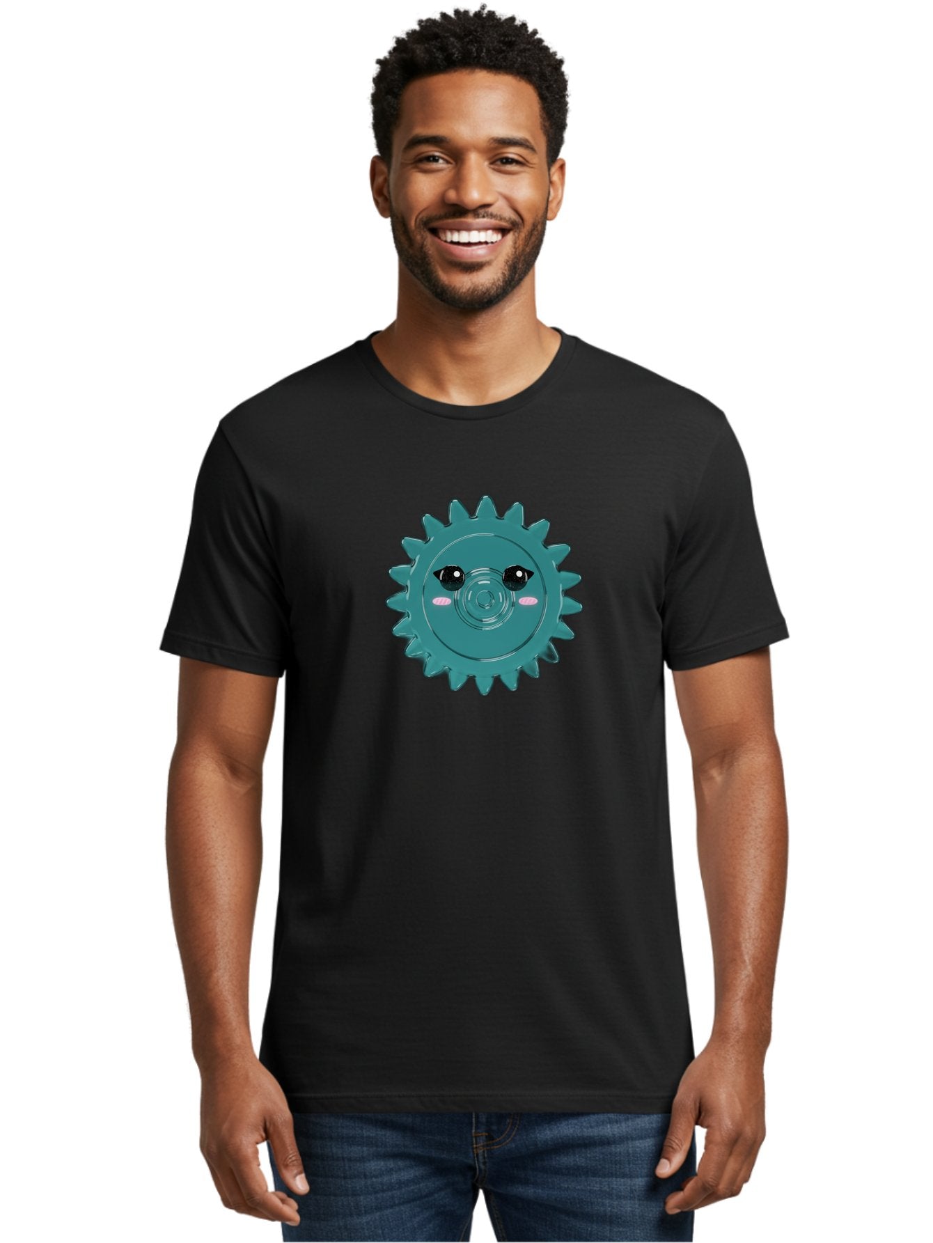 Cog-With-Eyes Men'S Graphic Tee, 100% Cotton, Comfortable Casual Summer Wear, Machine Washable, Cartoon Cog, Mechanical Face, Cute Illustration, Digital Art, Spiky Gear, Playful Design, Tech-Inspired, Fun Character, Machinery Personified, Bac883 21