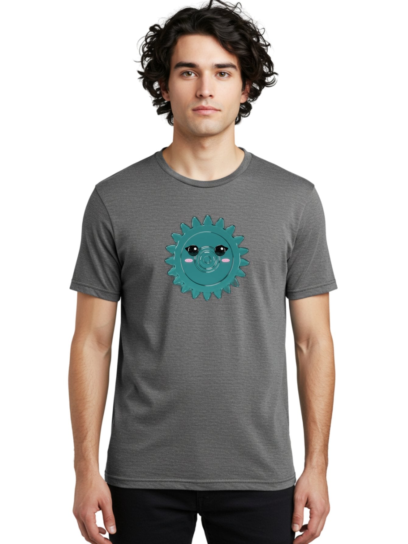 Cog-With-Eyes Men'S Graphic Tee, 100% Cotton, Comfortable Casual Summer Wear, Machine Washable, Cartoon Cog, Mechanical Face, Cute Illustration, Digital Art, Spiky Gear, Playful Design, Tech-Inspired, Fun Character, Machinery Personified, Bac883 23