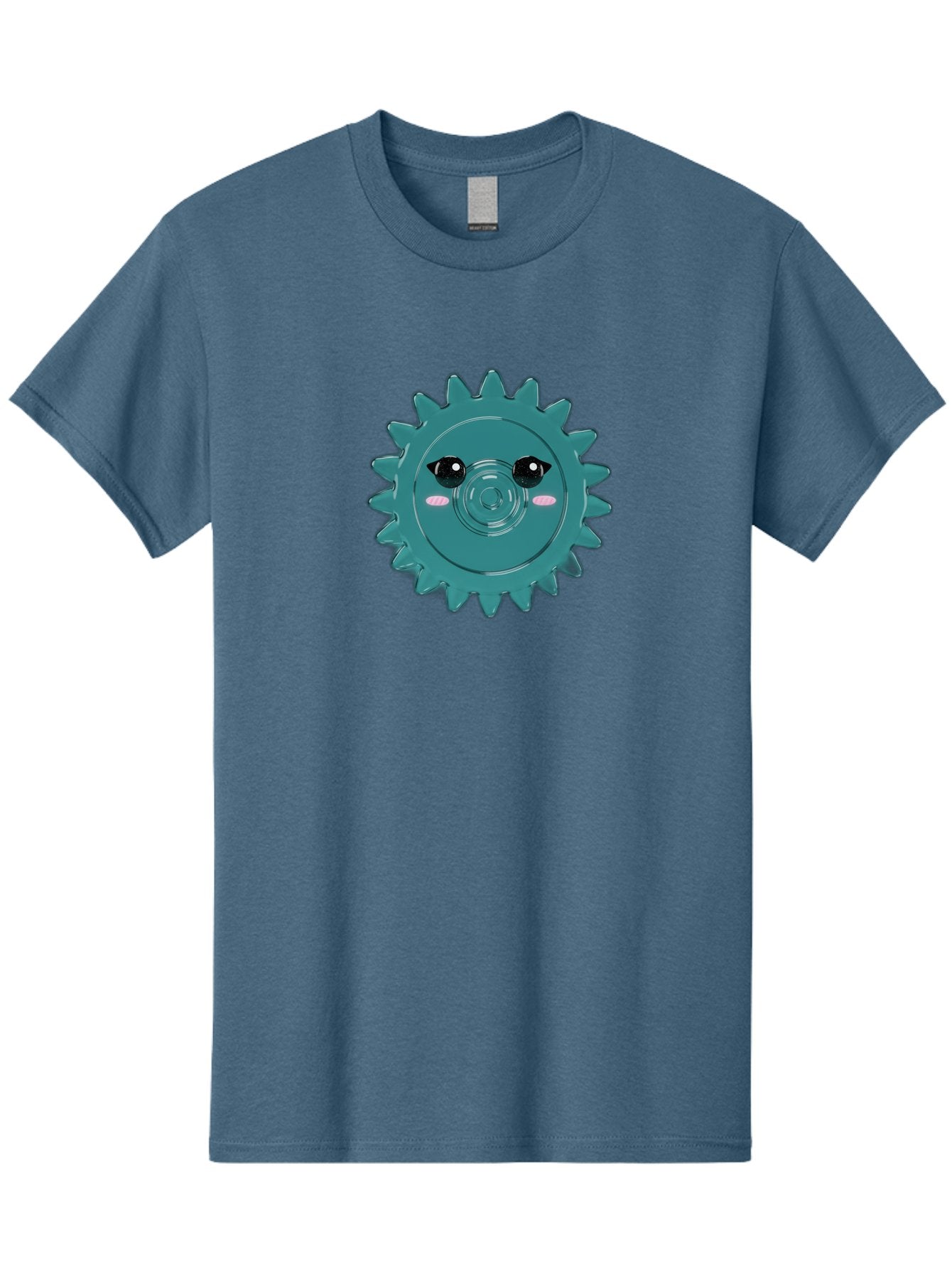 Cog-With-Eyes Men'S Graphic Tee, 100% Cotton, Comfortable Casual Summer Wear, Machine Washable, Cartoon Cog, Mechanical Face, Cute Illustration, Digital Art, Spiky Gear, Playful Design, Tech-Inspired, Fun Character, Machinery Personified, Bac883