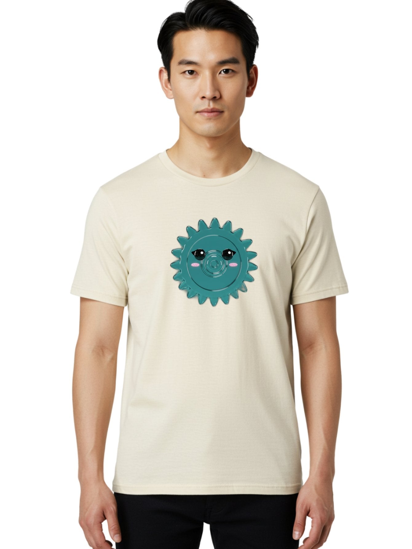 Cog-With-Eyes Men'S Graphic Tee, 100% Cotton, Comfortable Casual Summer Wear, Machine Washable, Cartoon Cog, Mechanical Face, Cute Illustration, Digital Art, Spiky Gear, Playful Design, Tech-Inspired, Fun Character, Machinery Personified, Bac883 30