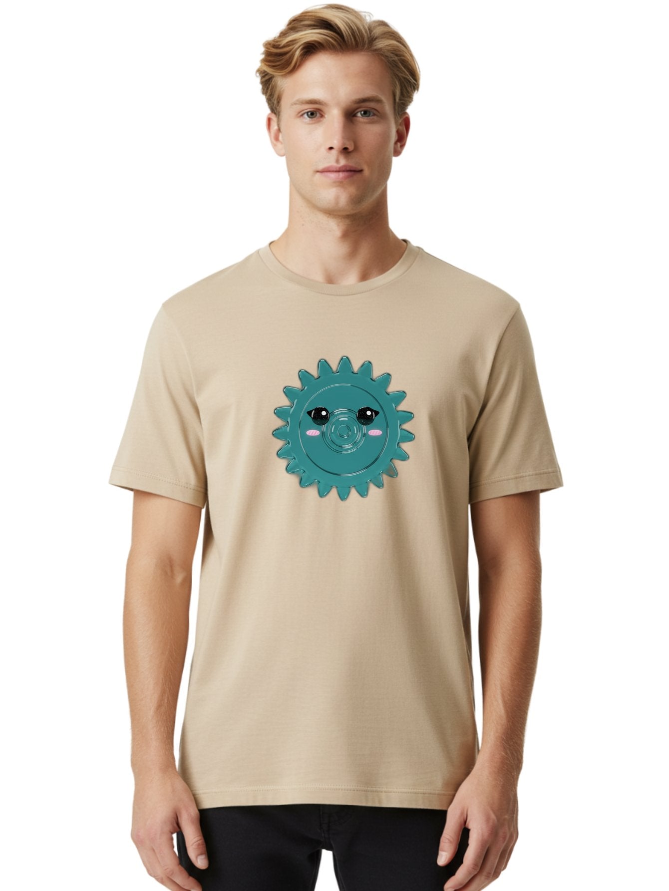 Cog-With-Eyes Men'S Graphic Tee, 100% Cotton, Comfortable Casual Summer Wear, Machine Washable, Cartoon Cog, Mechanical Face, Cute Illustration, Digital Art, Spiky Gear, Playful Design, Tech-Inspired, Fun Character, Machinery Personified, Bac883 20