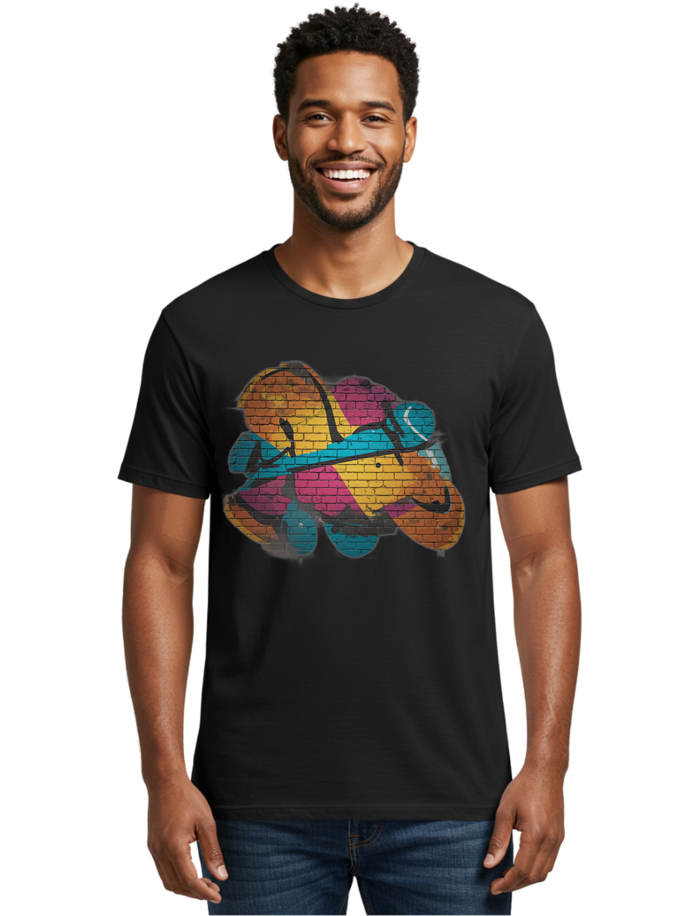 Colorful-Graffiti Men'S Graphic Tee, 100% Cotton, Comfortable Casual Summer Wear, Machine Washable, Graffiti Art, Street Art, Urban Design, Shamrock, Four-Leaf Clover, Colorful Mural, Vibrant Colors, Brick Texture, Symbolic Representation Bac884 21