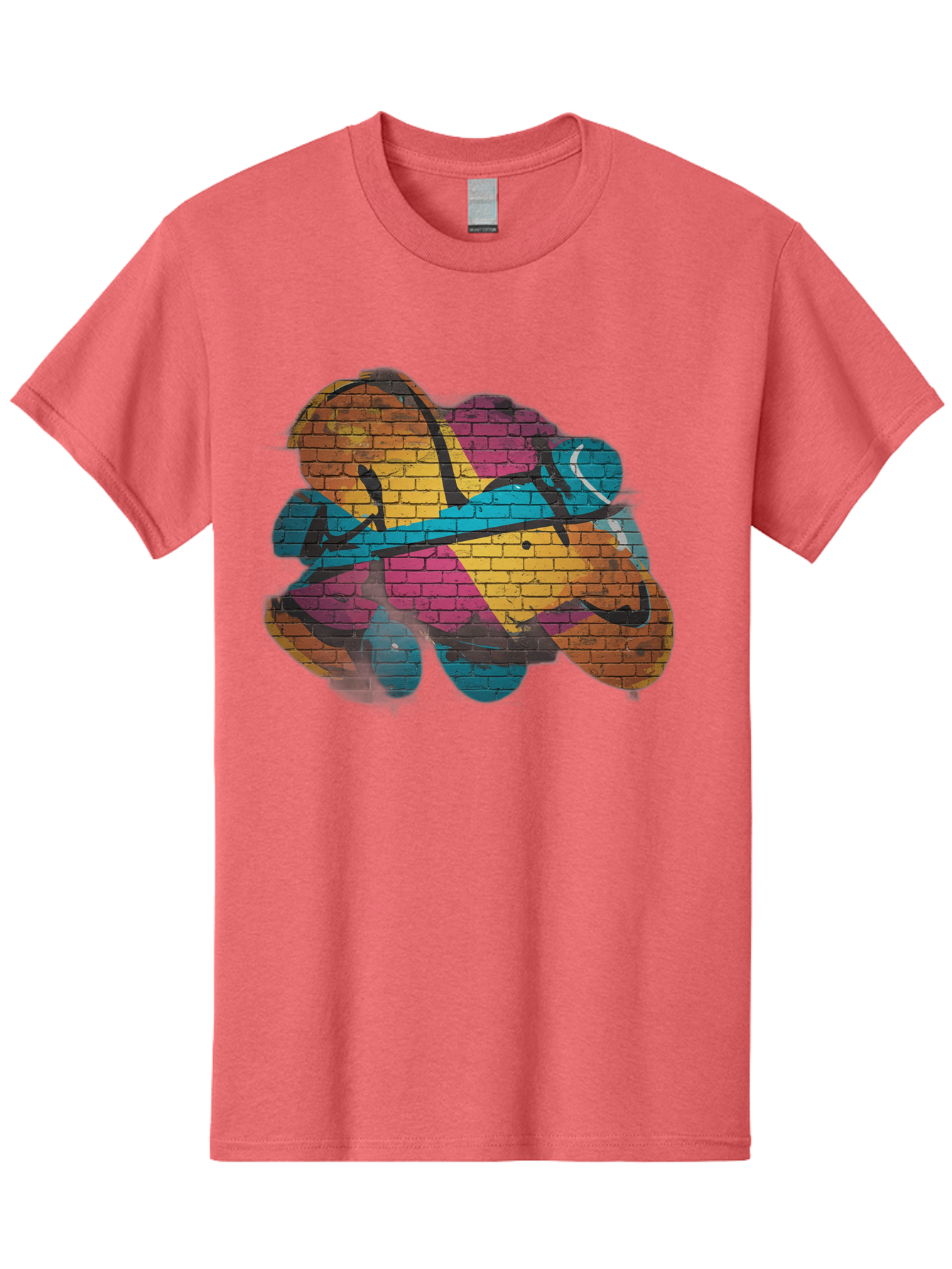 Colorful-Graffiti Men'S Graphic Tee, 100% Cotton, Comfortable Casual Summer Wear, Machine Washable, Graffiti Art, Street Art, Urban Design, Shamrock, Four-Leaf Clover, Colorful Mural, Vibrant Colors, Brick Texture, Symbolic Representation Bac884 9