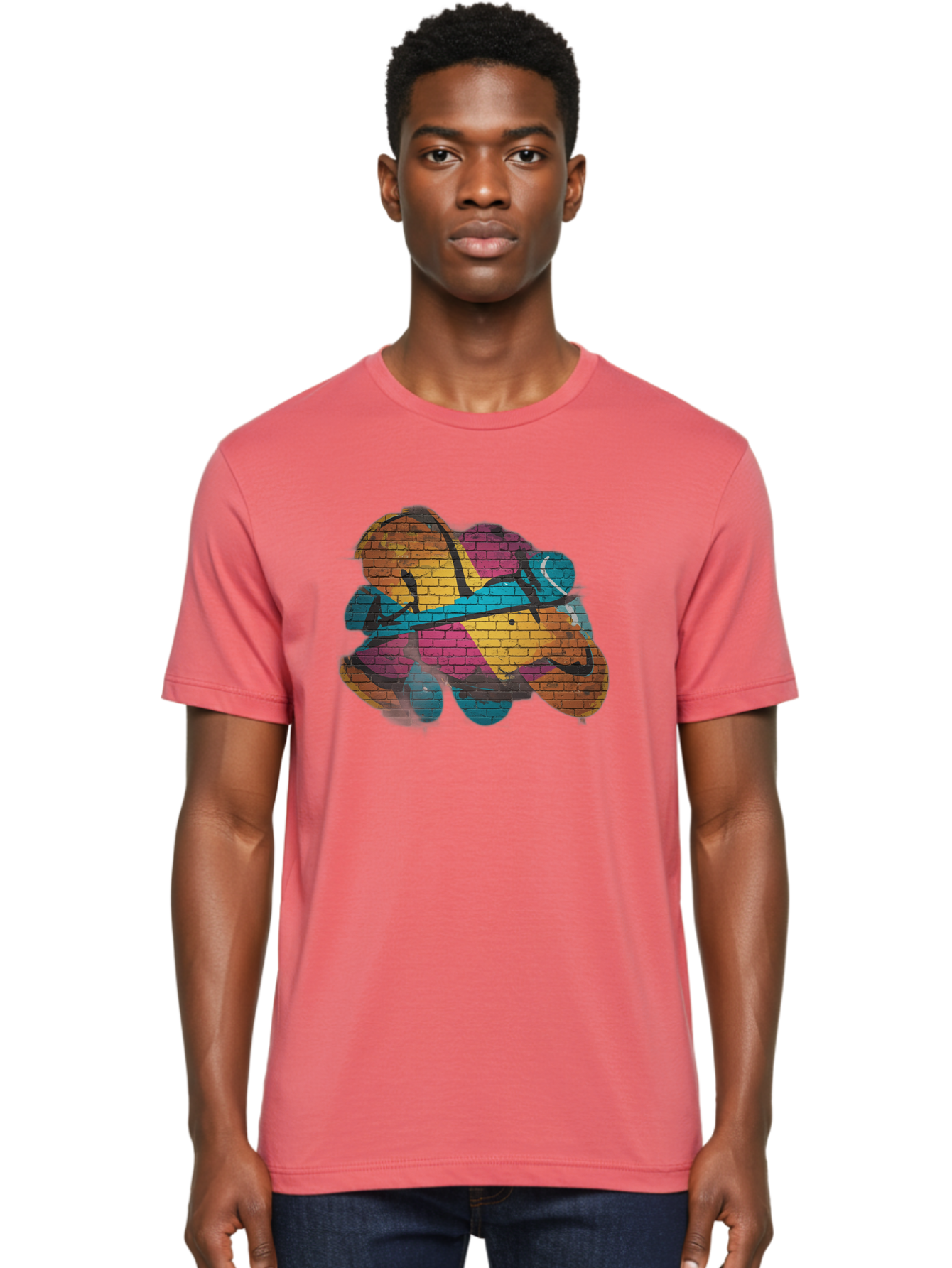 Colorful-Graffiti Men'S Graphic Tee, 100% Cotton, Comfortable Casual Summer Wear, Machine Washable, Graffiti Art, Street Art, Urban Design, Shamrock, Four-Leaf Clover, Colorful Mural, Vibrant Colors, Brick Texture, Symbolic Representation Bac884 24
