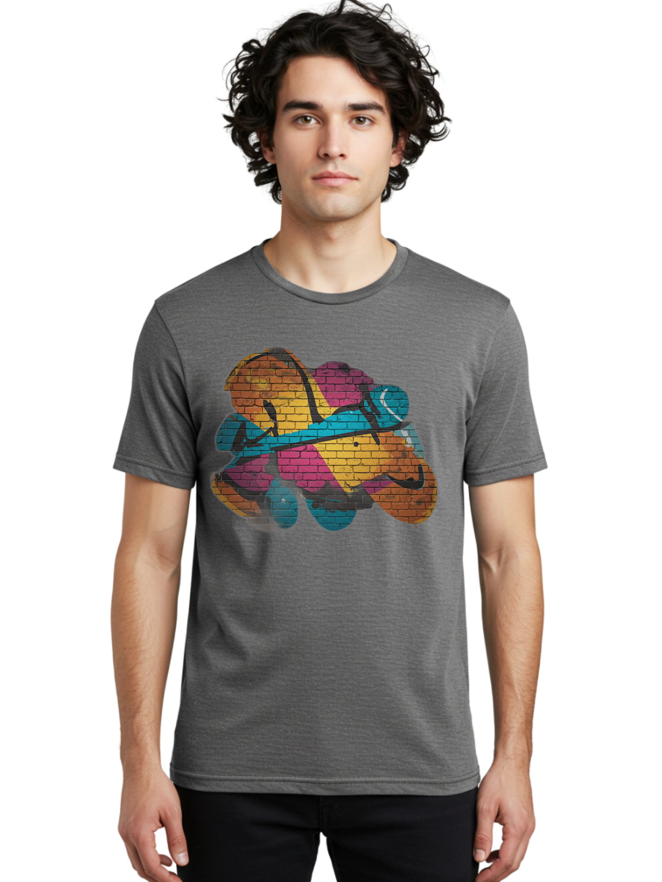 Colorful-Graffiti Men'S Graphic Tee, 100% Cotton, Comfortable Casual Summer Wear, Machine Washable, Graffiti Art, Street Art, Urban Design, Shamrock, Four-Leaf Clover, Colorful Mural, Vibrant Colors, Brick Texture, Symbolic Representation Bac884 20