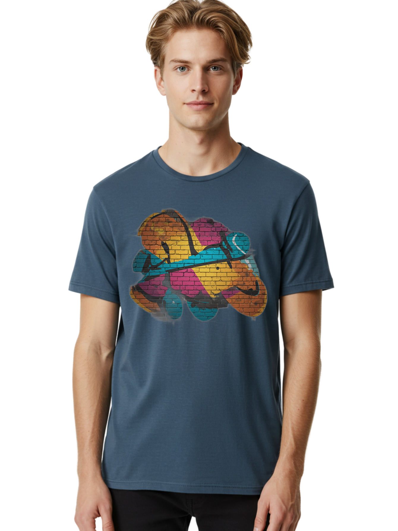 Colorful-Graffiti Men'S Graphic Tee, 100% Cotton, Comfortable Casual Summer Wear, Machine Washable, Graffiti Art, Street Art, Urban Design, Shamrock, Four-Leaf Clover, Colorful Mural, Vibrant Colors, Brick Texture, Symbolic Representation Bac884 22