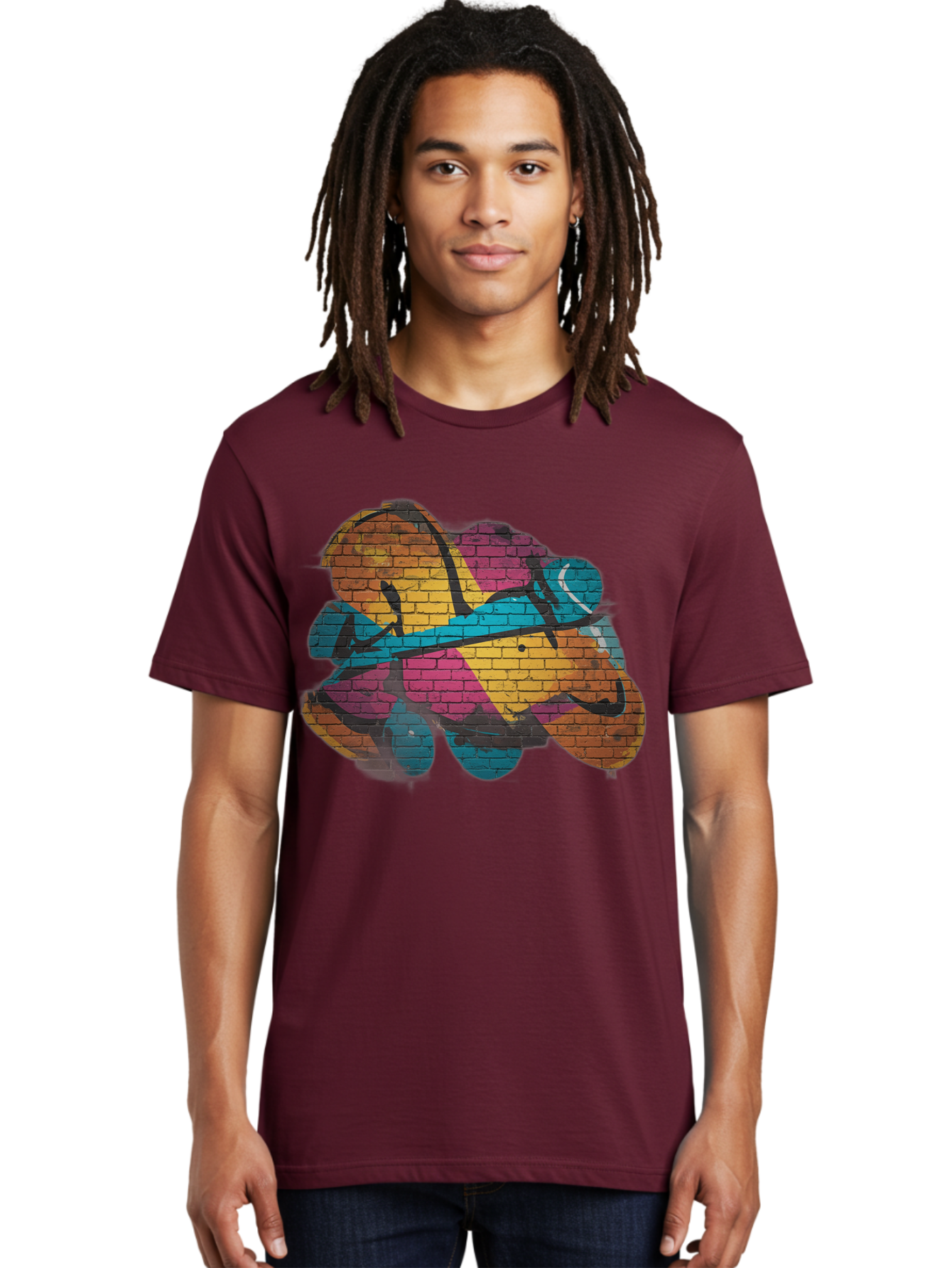 Colorful-Graffiti Men'S Graphic Tee, 100% Cotton, Comfortable Casual Summer Wear, Machine Washable, Graffiti Art, Street Art, Urban Design, Shamrock, Four-Leaf Clover, Colorful Mural, Vibrant Colors, Brick Texture, Symbolic Representation Bac884 30