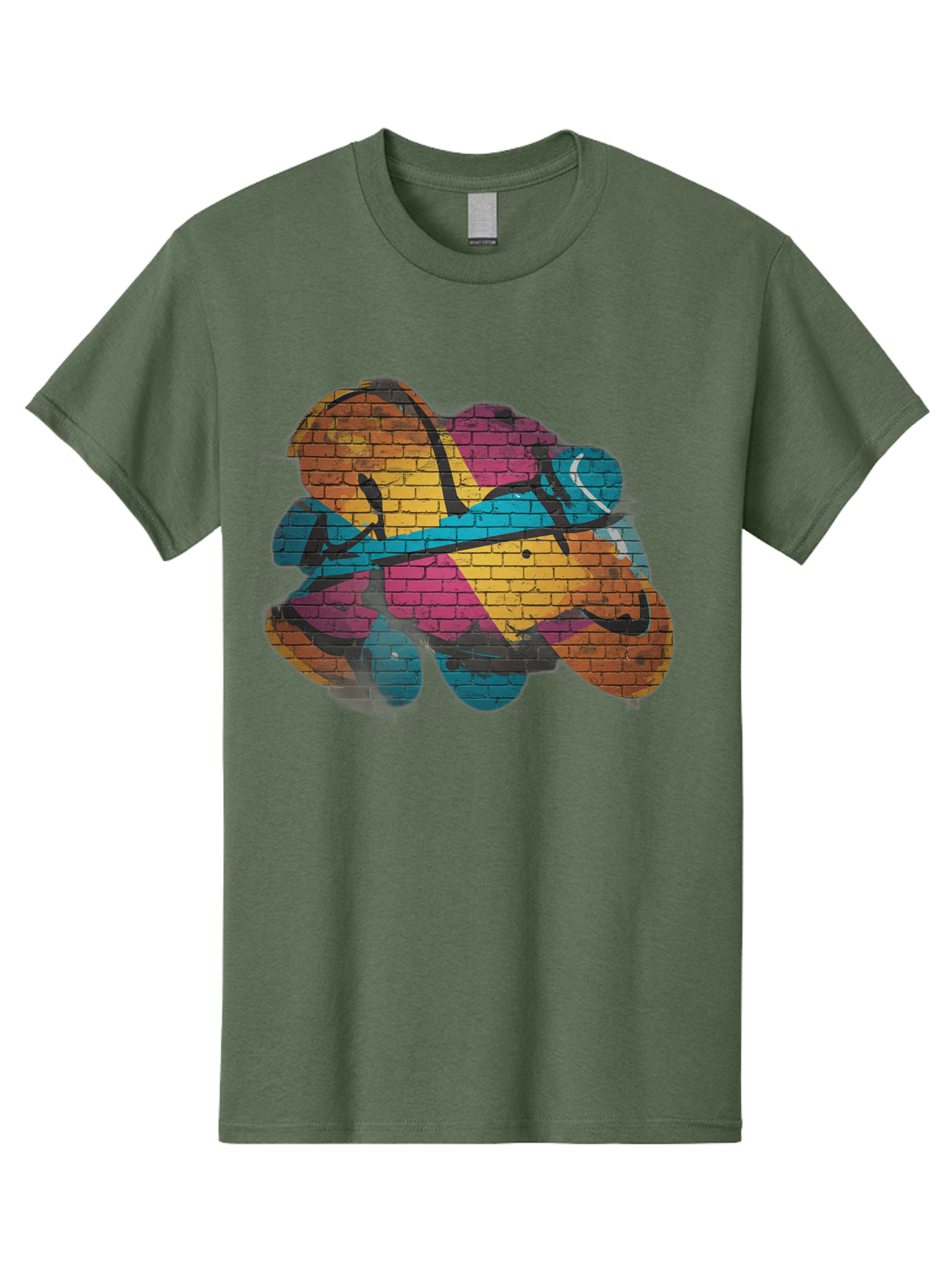 Colorful-Graffiti Men'S Graphic Tee, 100% Cotton, Comfortable Casual Summer Wear, Machine Washable, Graffiti Art, Street Art, Urban Design, Shamrock, Four-Leaf Clover, Colorful Mural, Vibrant Colors, Brick Texture, Symbolic Representation Bac884 8