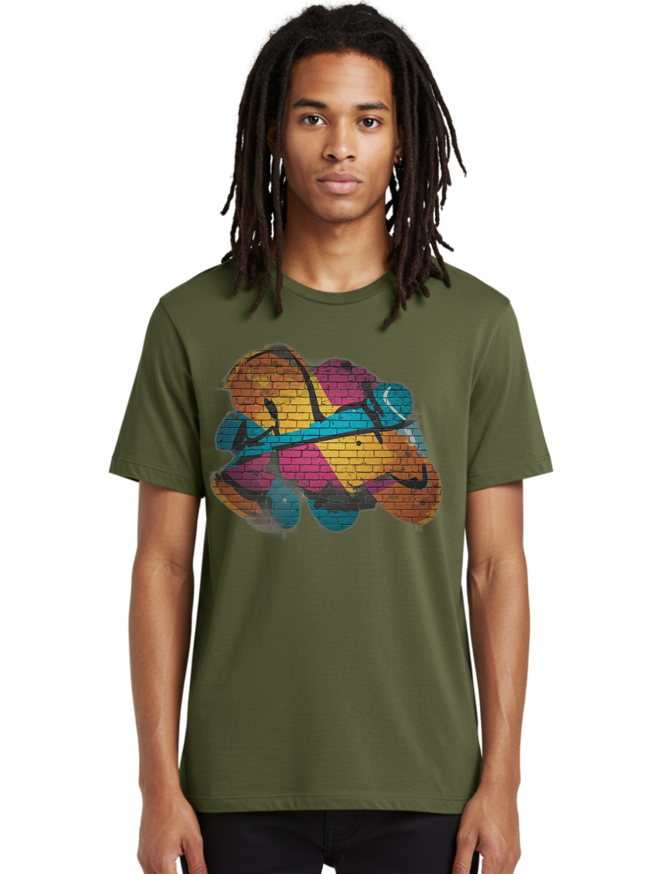 Colorful-Graffiti Men'S Graphic Tee, 100% Cotton, Comfortable Casual Summer Wear, Machine Washable, Graffiti Art, Street Art, Urban Design, Shamrock, Four-Leaf Clover, Colorful Mural, Vibrant Colors, Brick Texture, Symbolic Representation Bac884 23