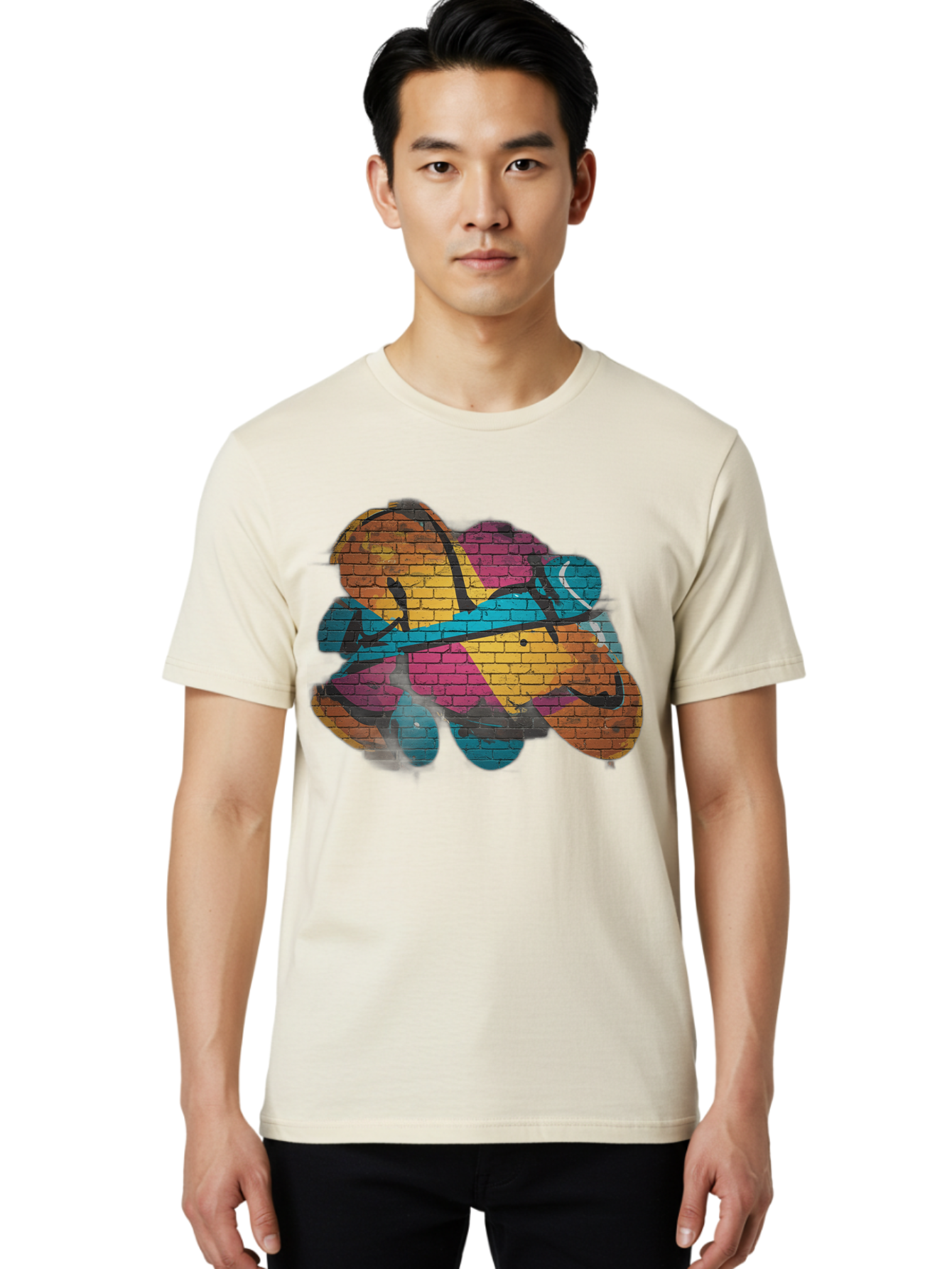Colorful-Graffiti Men'S Graphic Tee, 100% Cotton, Comfortable Casual Summer Wear, Machine Washable, Graffiti Art, Street Art, Urban Design, Shamrock, Four-Leaf Clover, Colorful Mural, Vibrant Colors, Brick Texture, Symbolic Representation Bac884 17